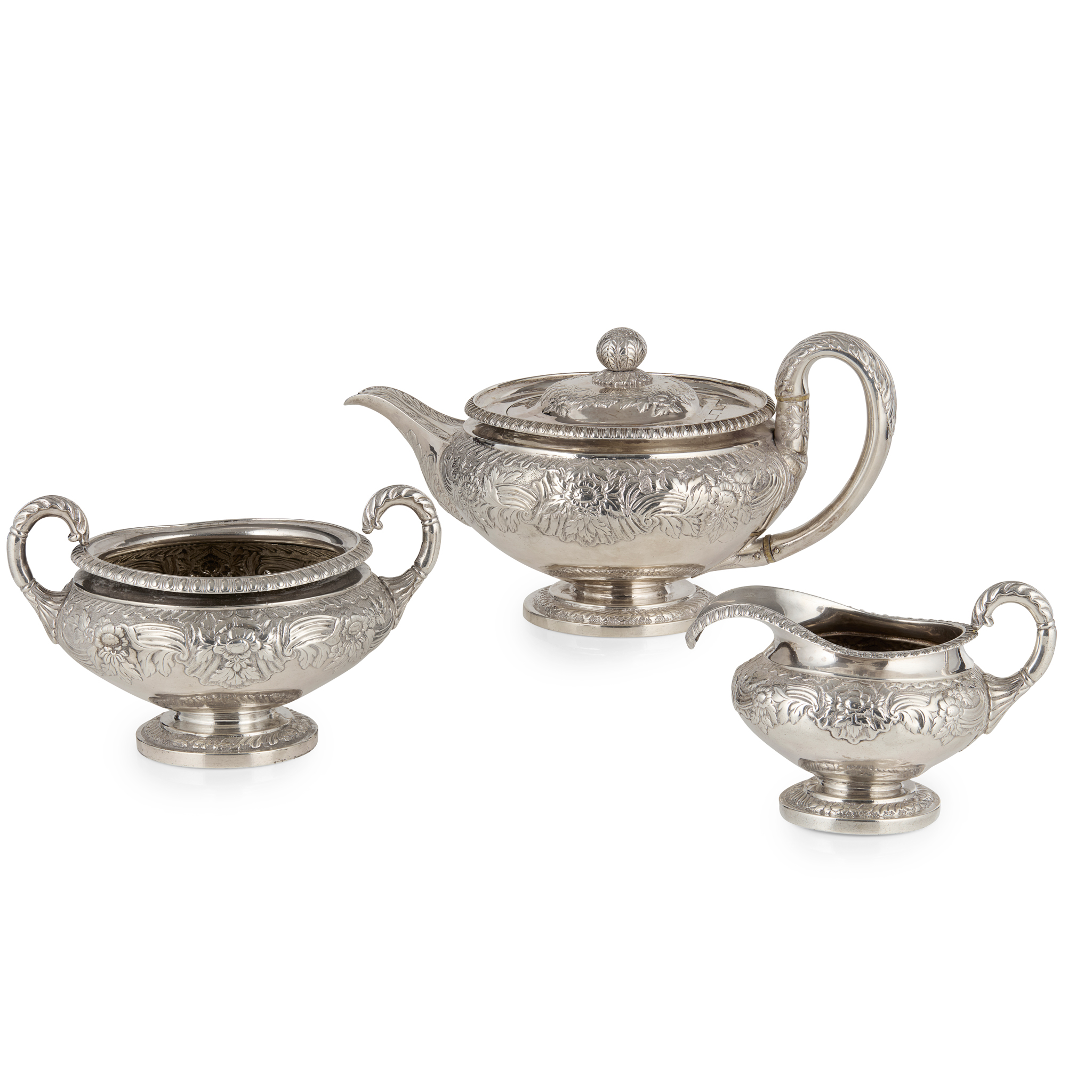 A LATE GEORGE III SCOTTISH THREE PIECE TEA SERVICE