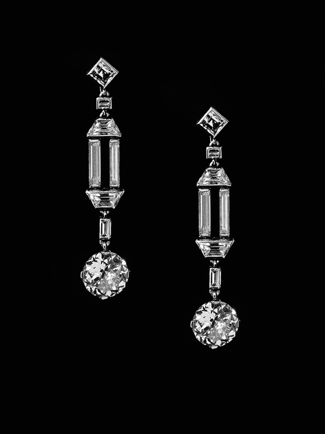 A pair of Art Deco diamond pendant earrings, attributed to Cartier,