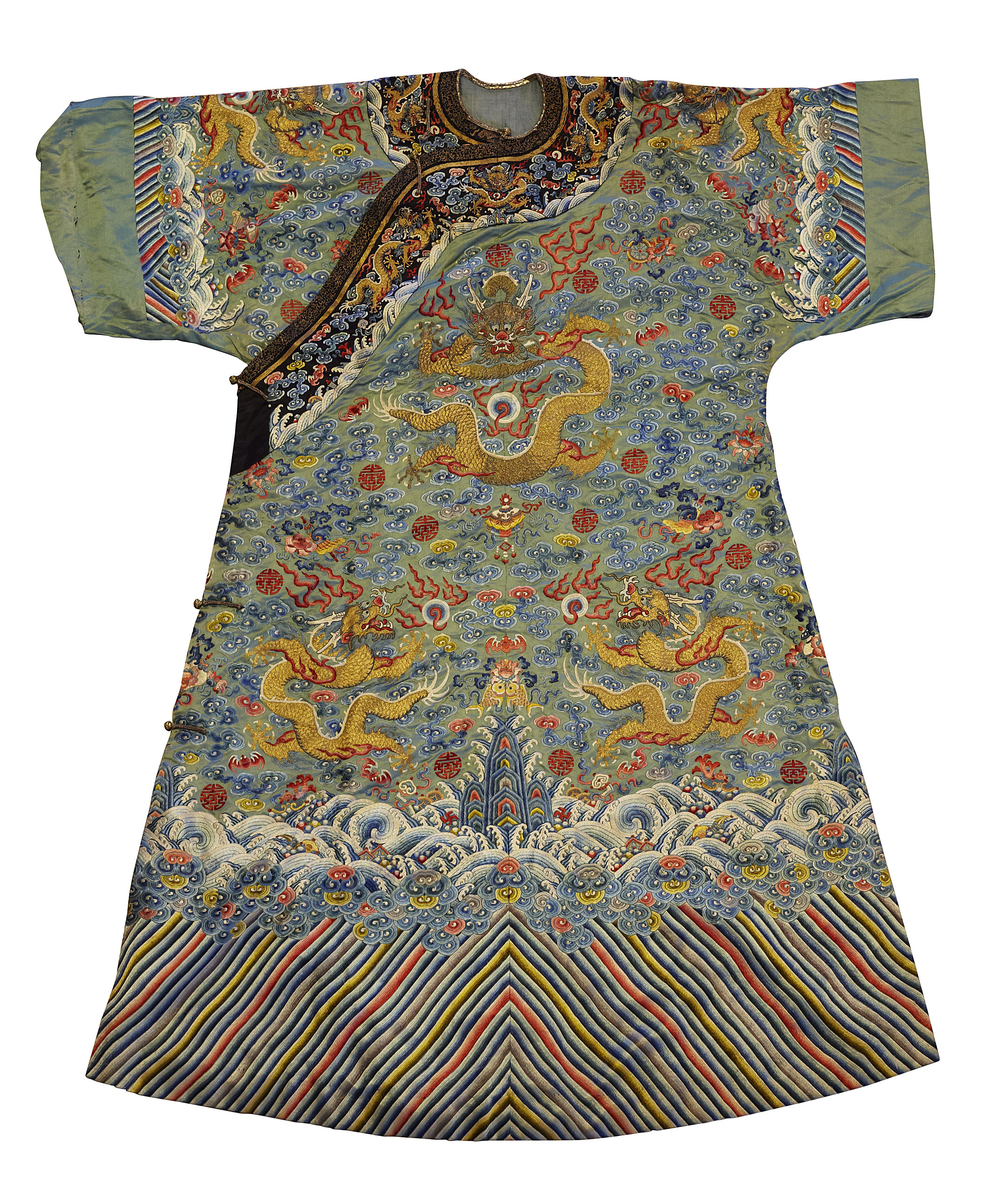 CHINESE GREEN SILK SEMI FORMAL ROBE