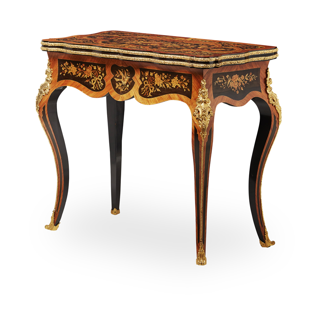 KINGWOOD AND MARQUETRY FOLDOVER GAMES TABLE