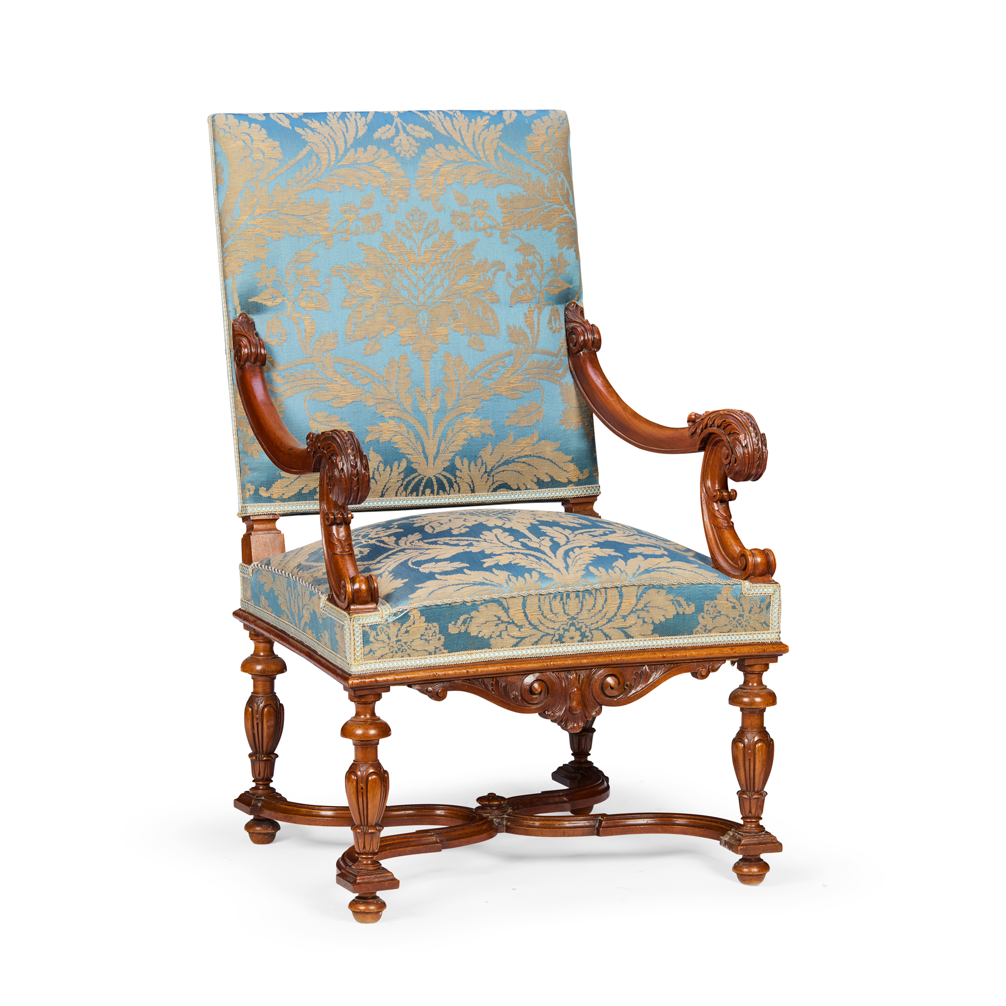 LOUIS XV STYLE WALNUT FRAMED ARMCHAIR