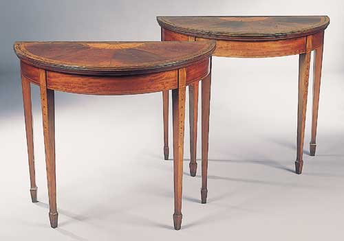 A pair of Edwardian Adam style inlaid mahogany card tables
