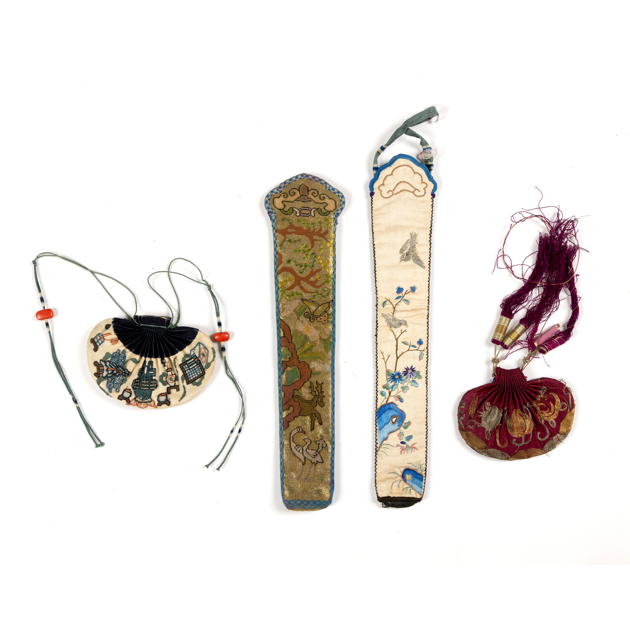 GROUP OF FOUR CHINESE SILK EMBROIDERED ARTICLES