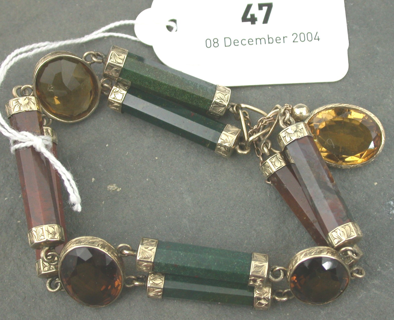 A Victorian gold mounted Scottish hardstone and citrine bracelet,