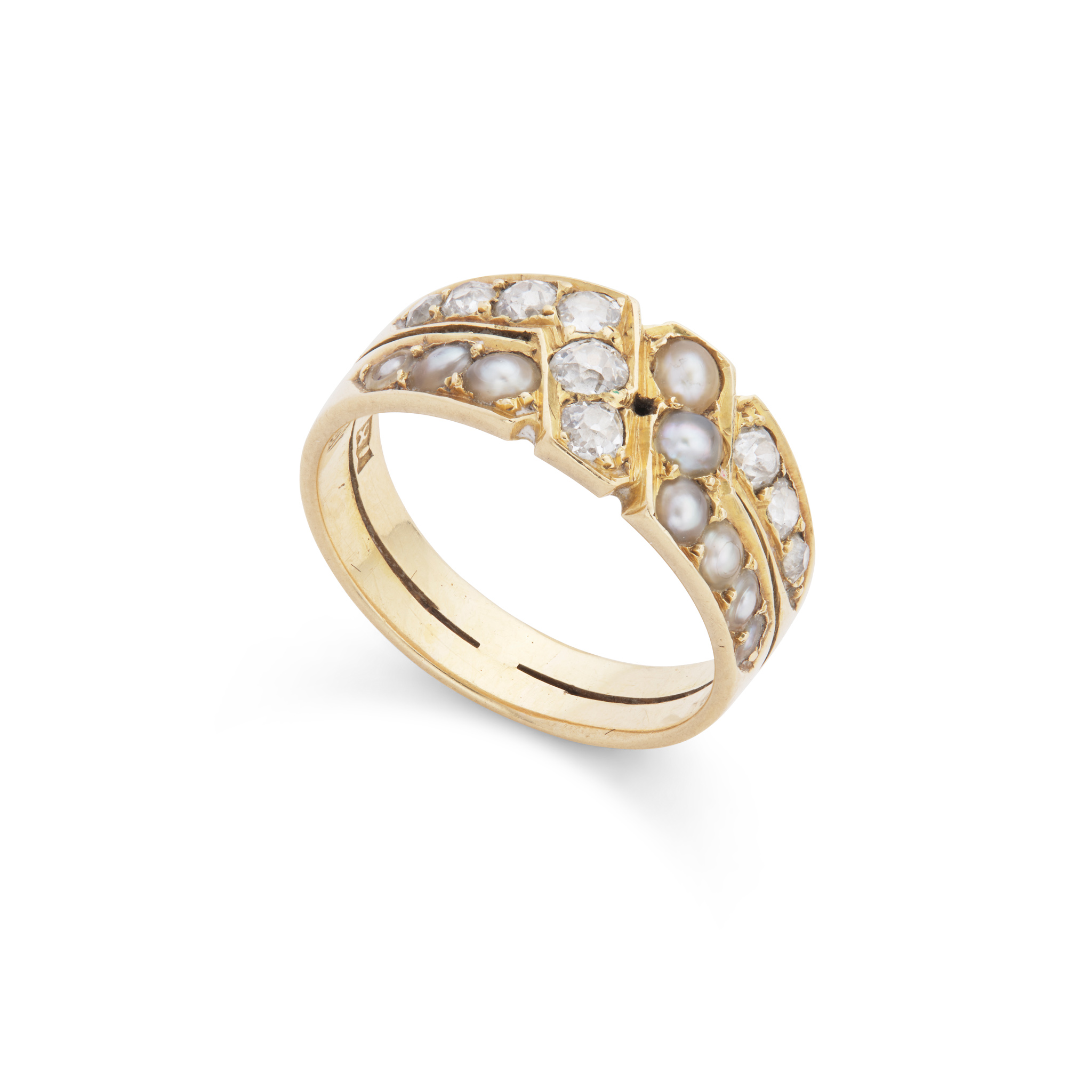 A pearl and diamond ring