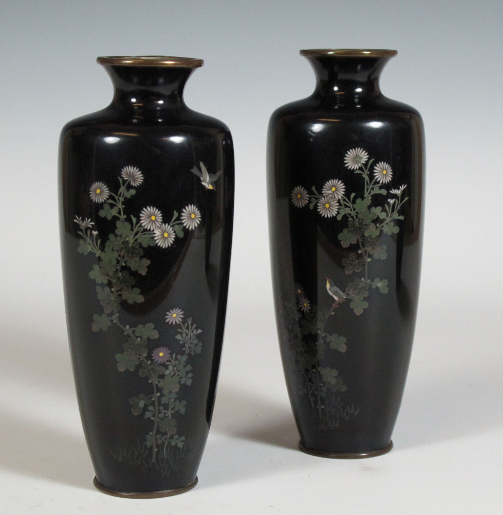 A pair of Japanese cloisonné enamel vases