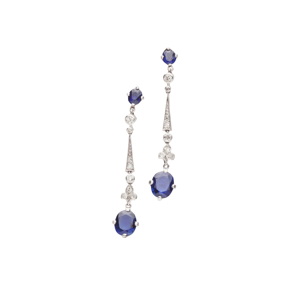 A pair of early 20th century sapphire and diamond set pendant earrings