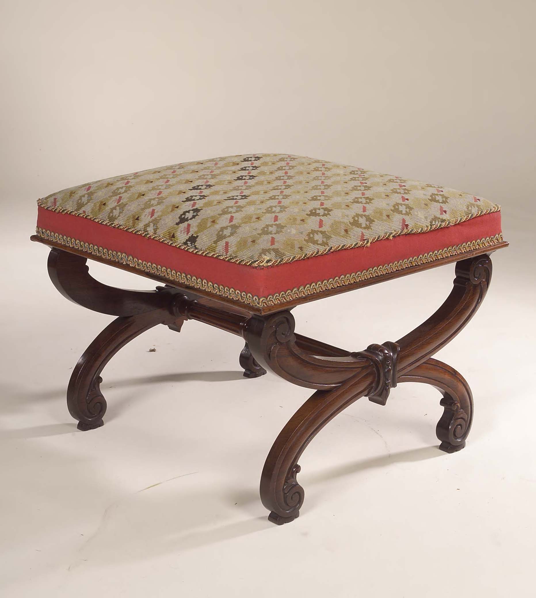 A Victorian rosewood X-frame stool,