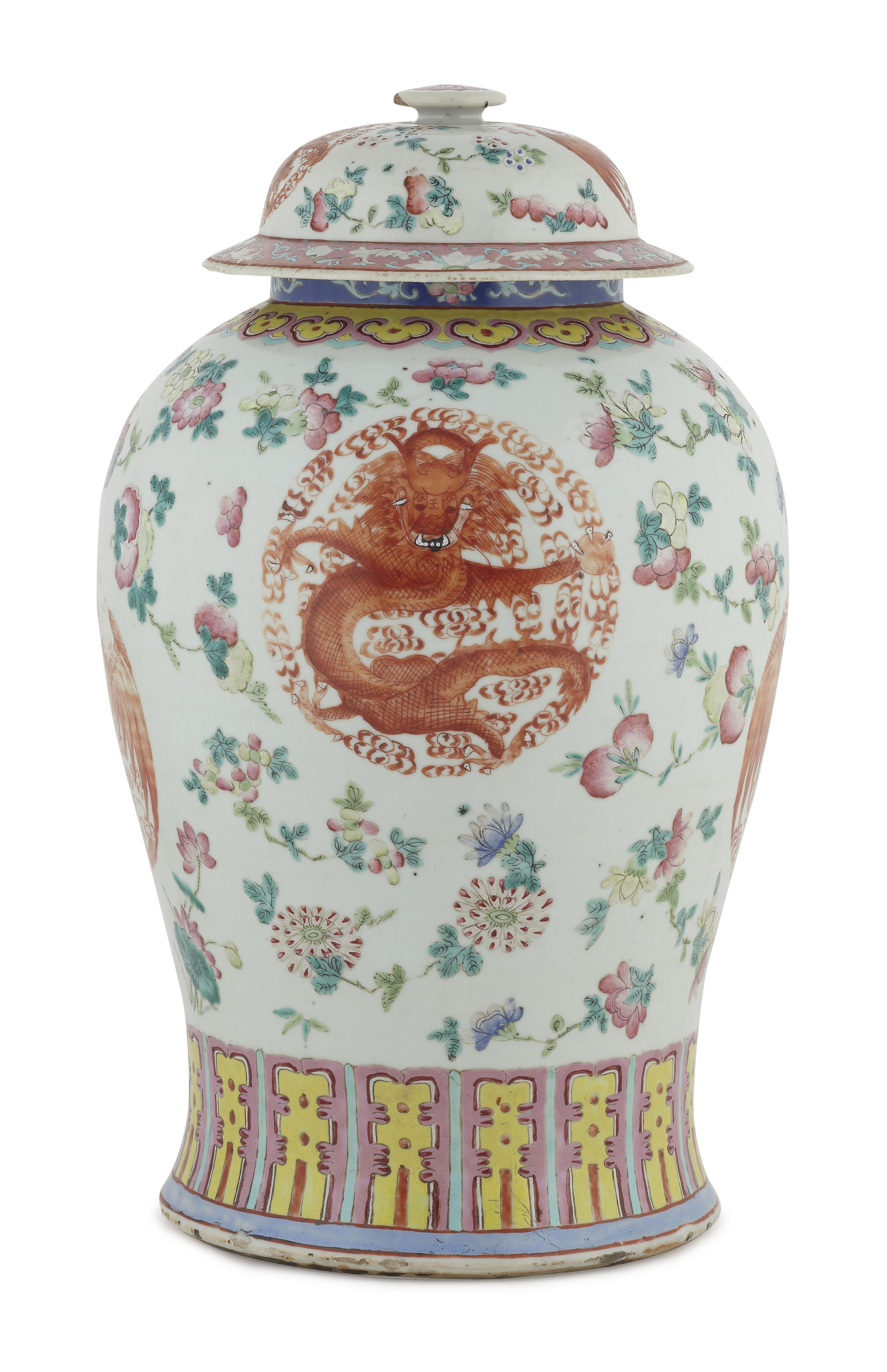 CHINESE FAMILLE ROSE COVERED WINE JAR