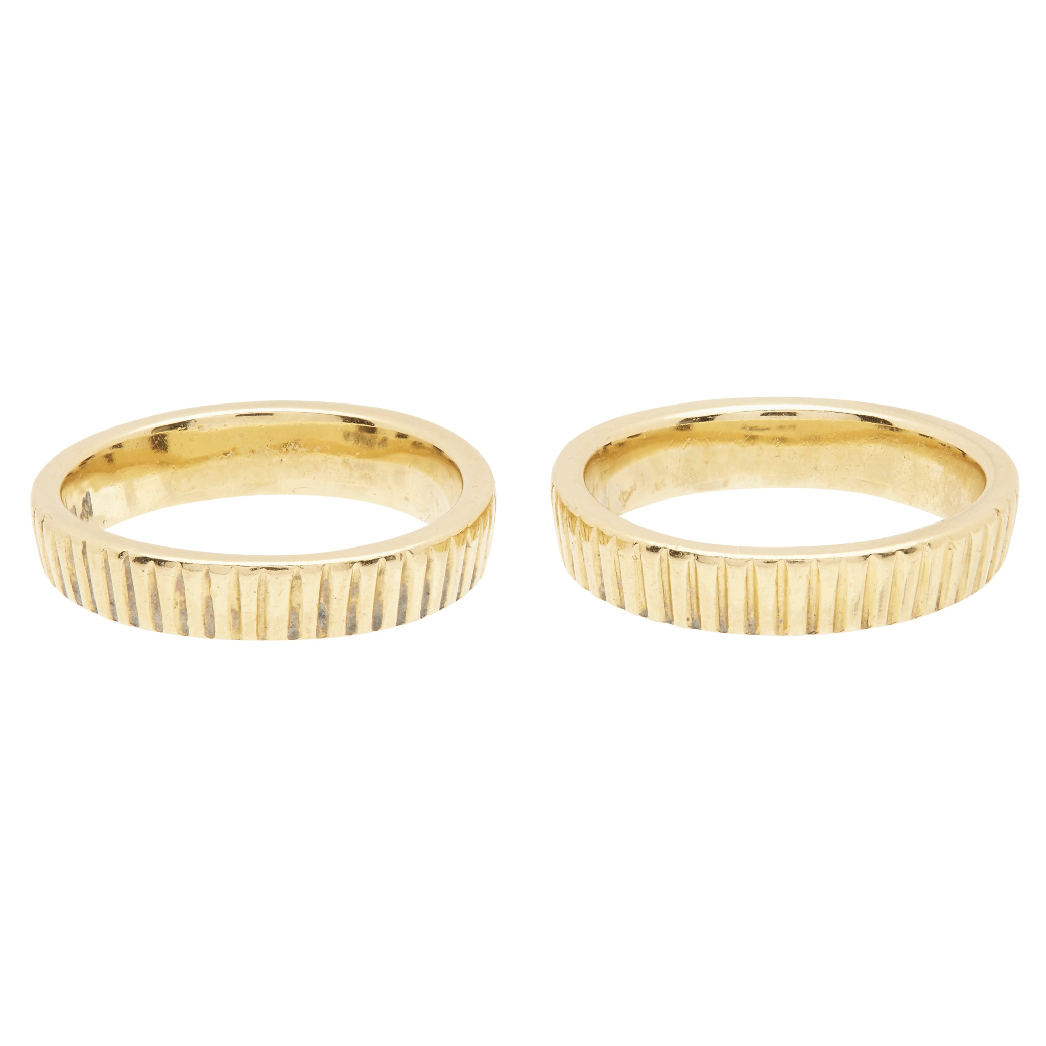 A pair of 18ct gold textured rings, by Kutchinsky