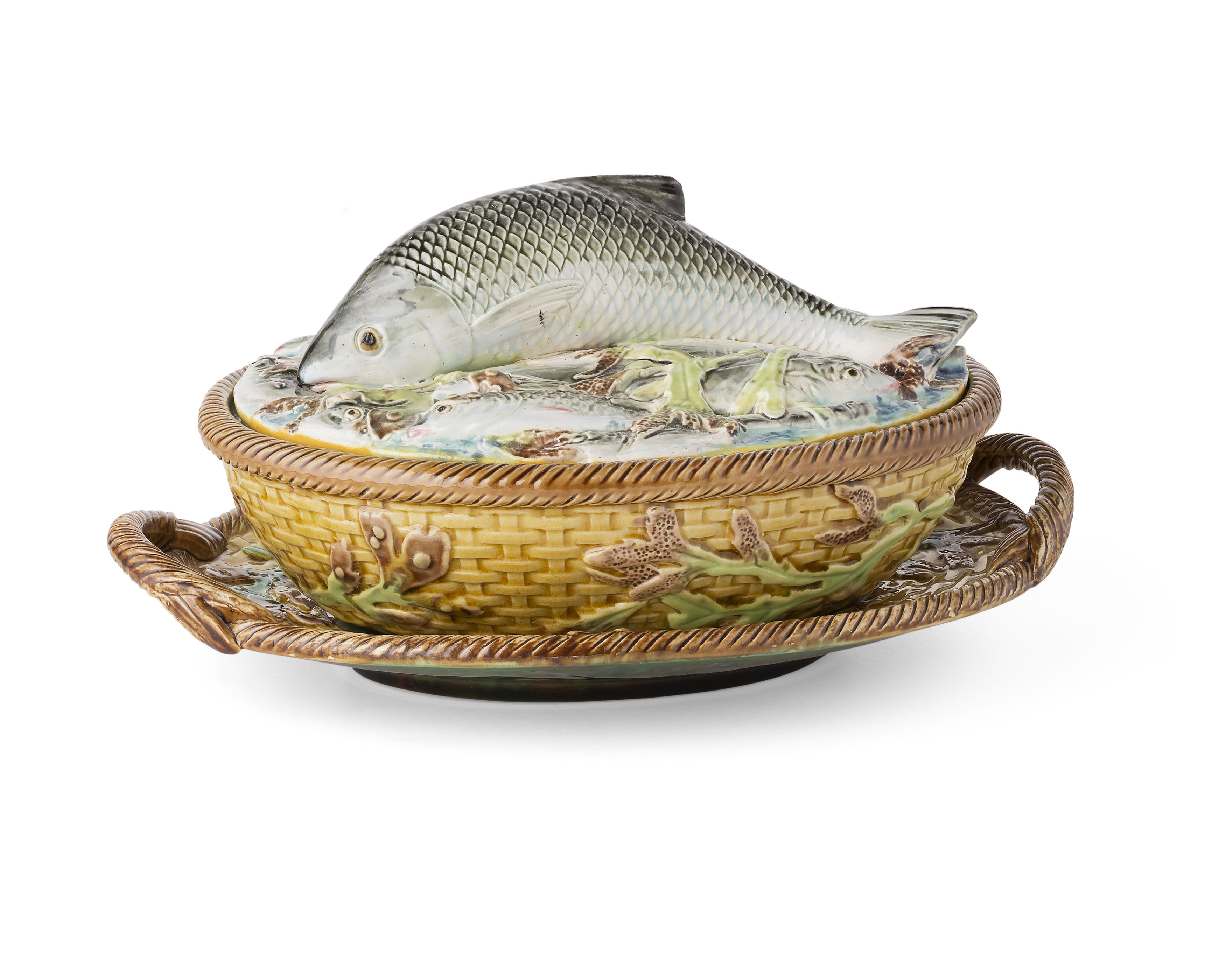 GEORGE JONES MAJOLICA SARDINE BOX AND STAND