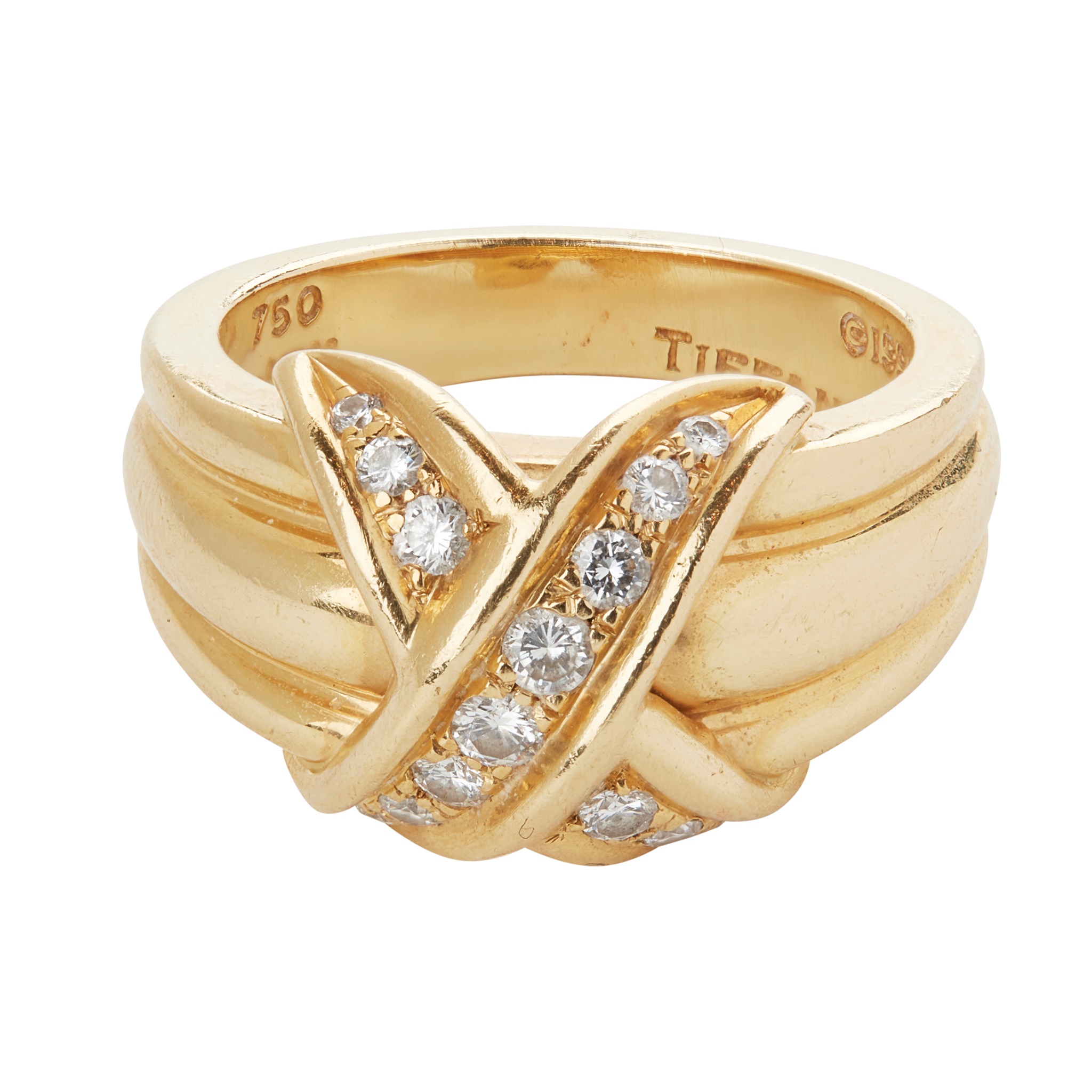 An 18ct gold diamond set 'X' ring, Tiffany & Co