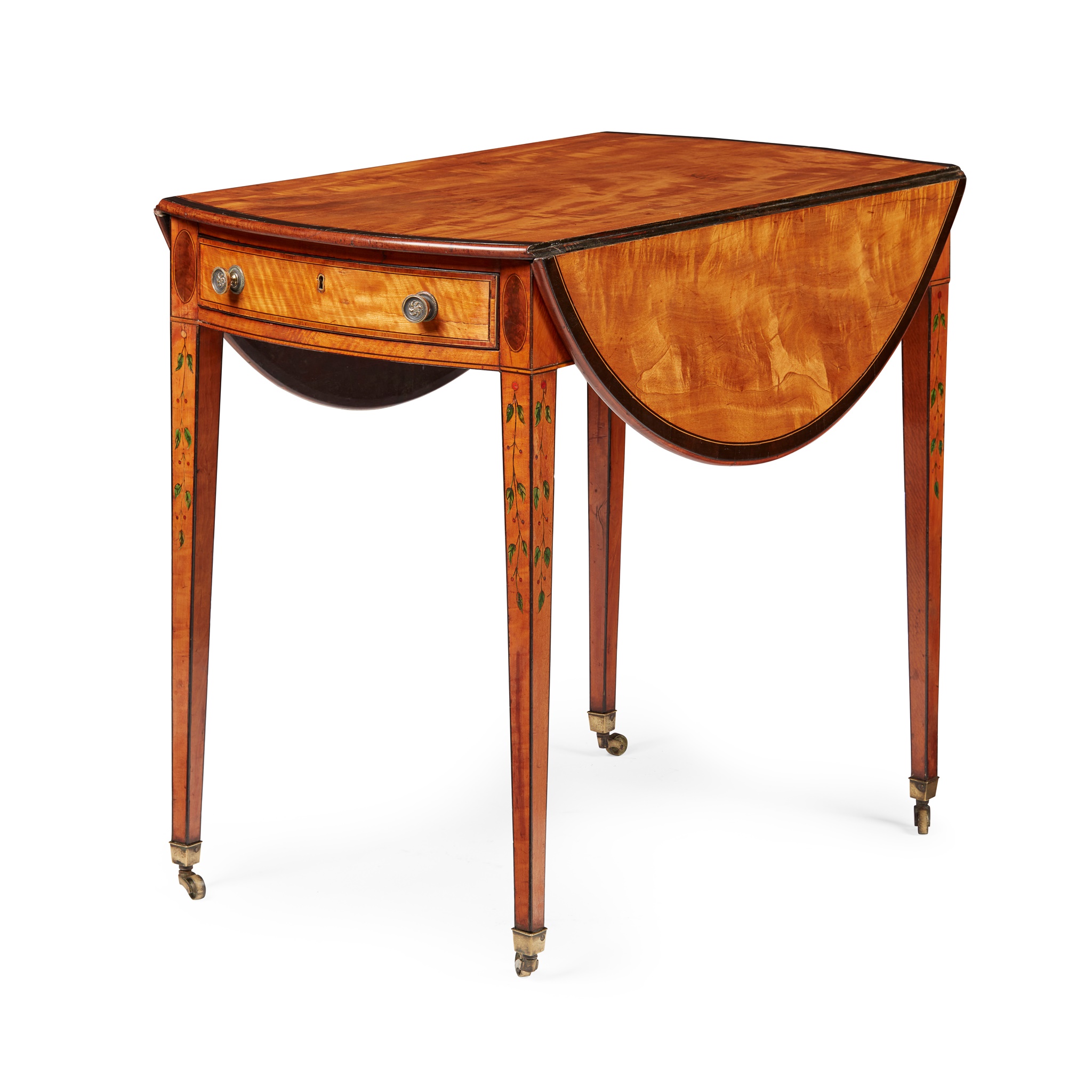 GEORGE III SATINWOOD AND PURPLEHEART WOOD OVAL PEMBROKE TABLE