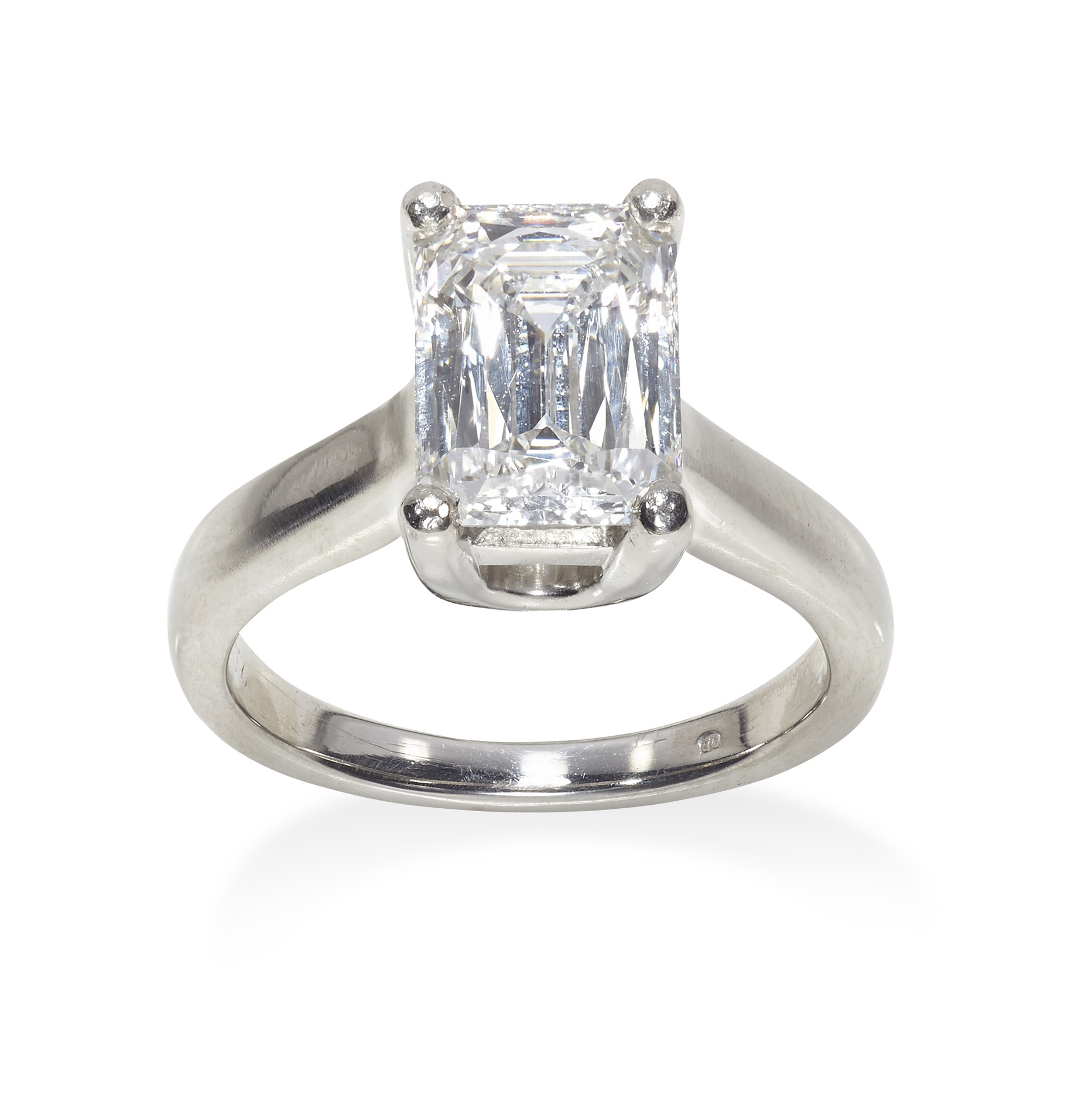 A platinum mounted prince cut diamond set single stone ring