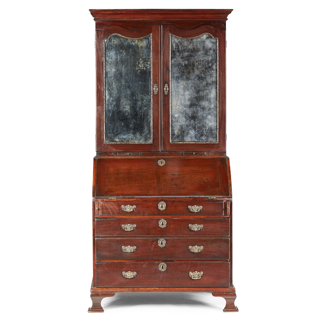 IRISH GEORGE II MAHOGANY BUREAU BOOKCASE