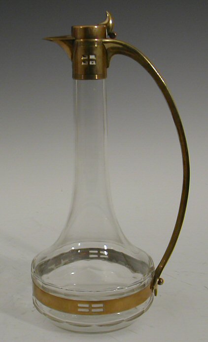 A WMF Jugendstil brass mounted wine flagon,