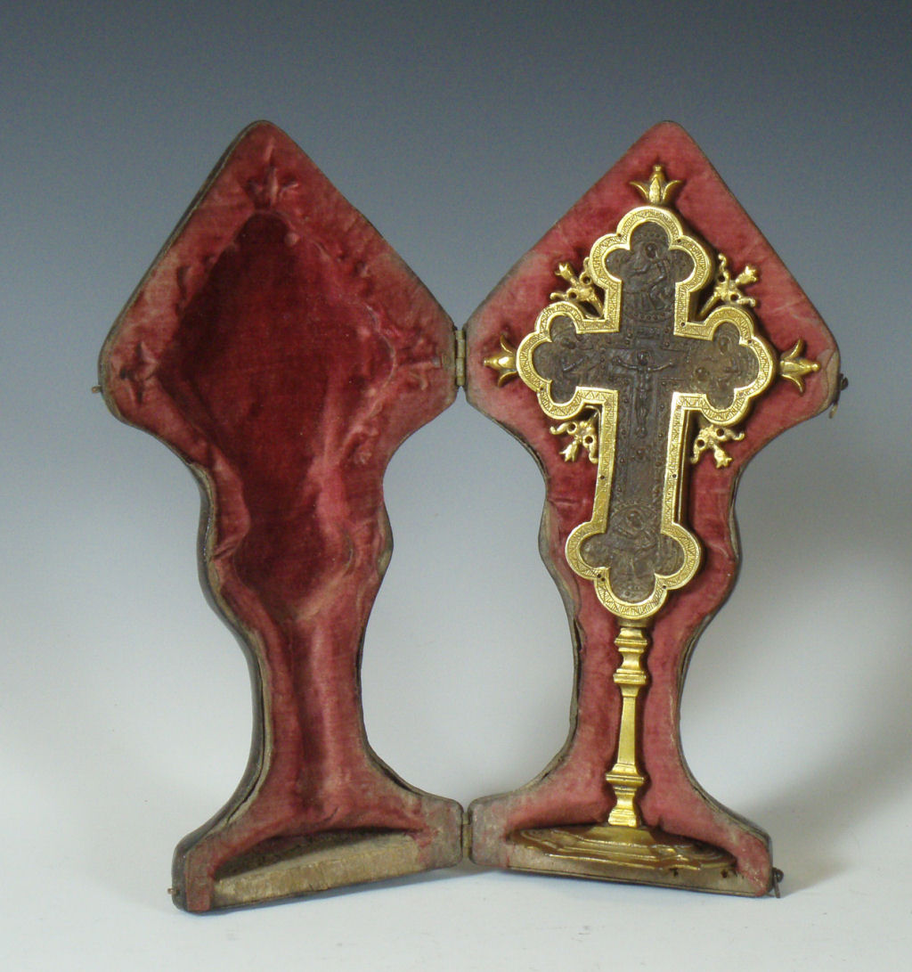 An early 18th century gilt metal mounted devotional crucifix Possibly Limoges