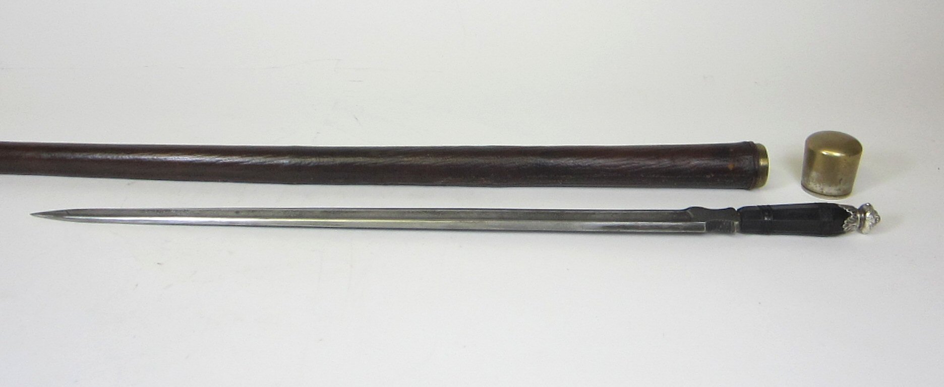 WHITE METAL MOUNTED HAND SWORD AND STICK CASE