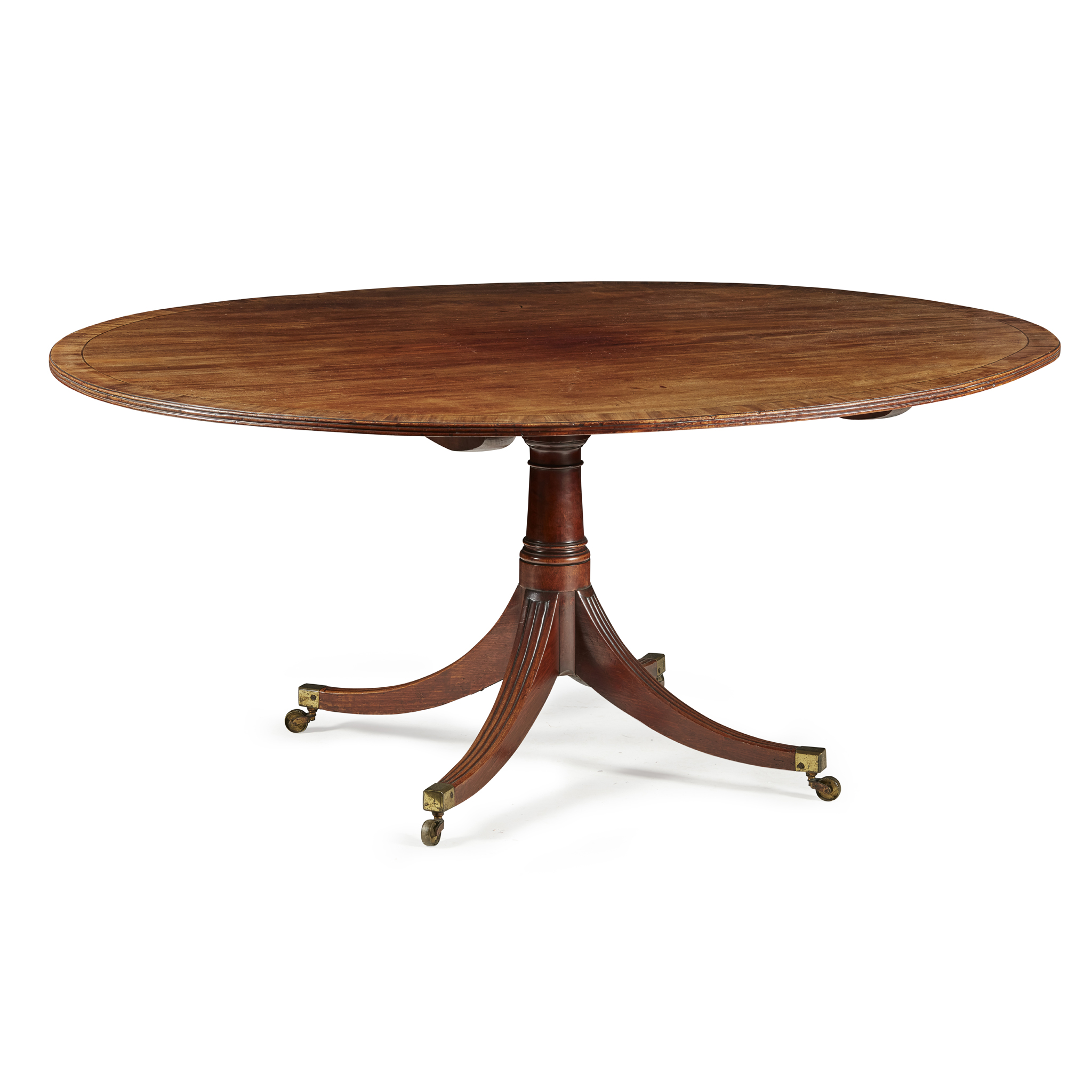 LATE GEORGE III MAHOGANY PEDESTAL DINING TABLE