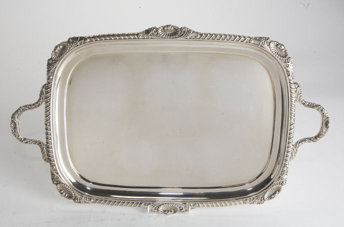 A two handled silver tea tray