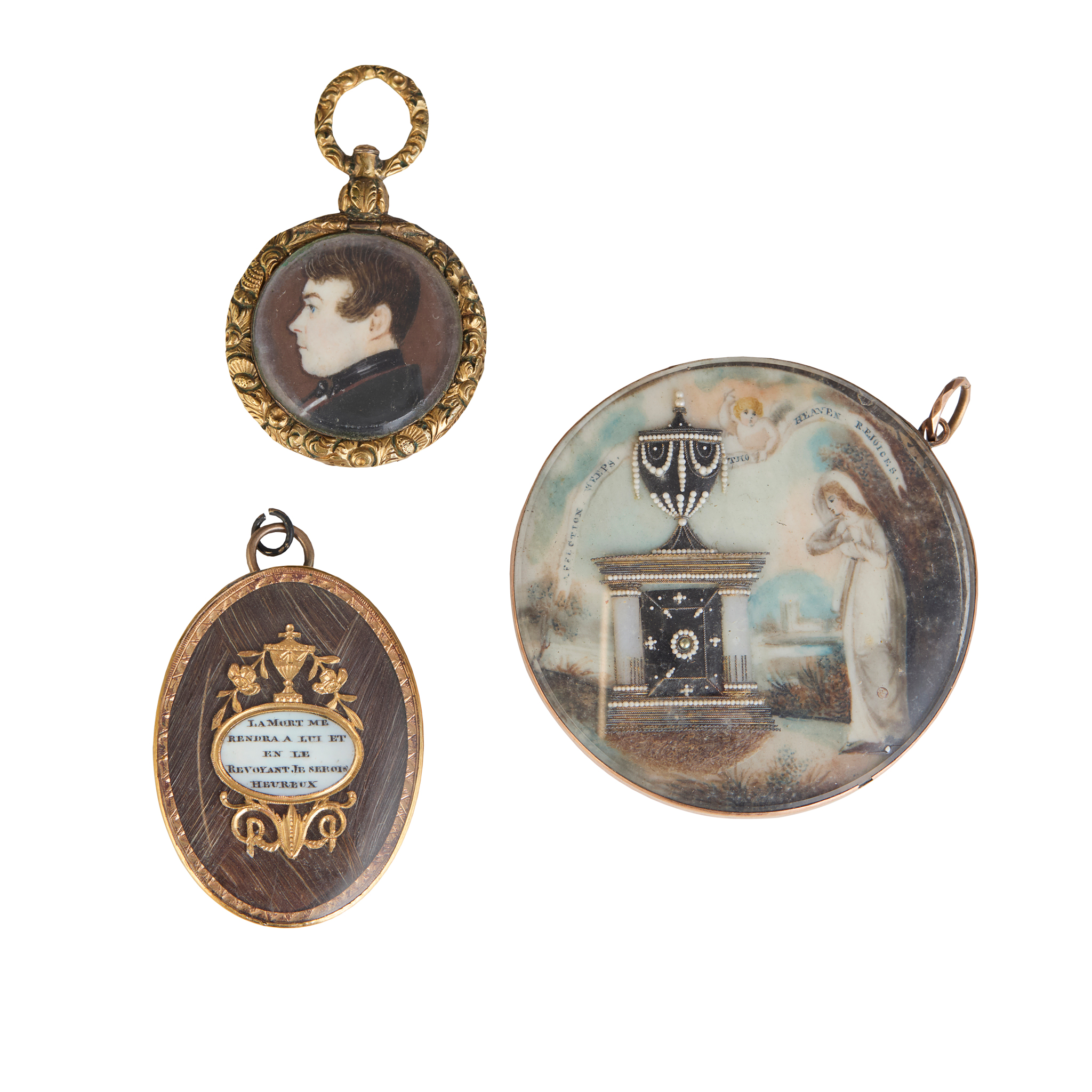 THREE LATE GEORGIAN MOURNING PENDANTS