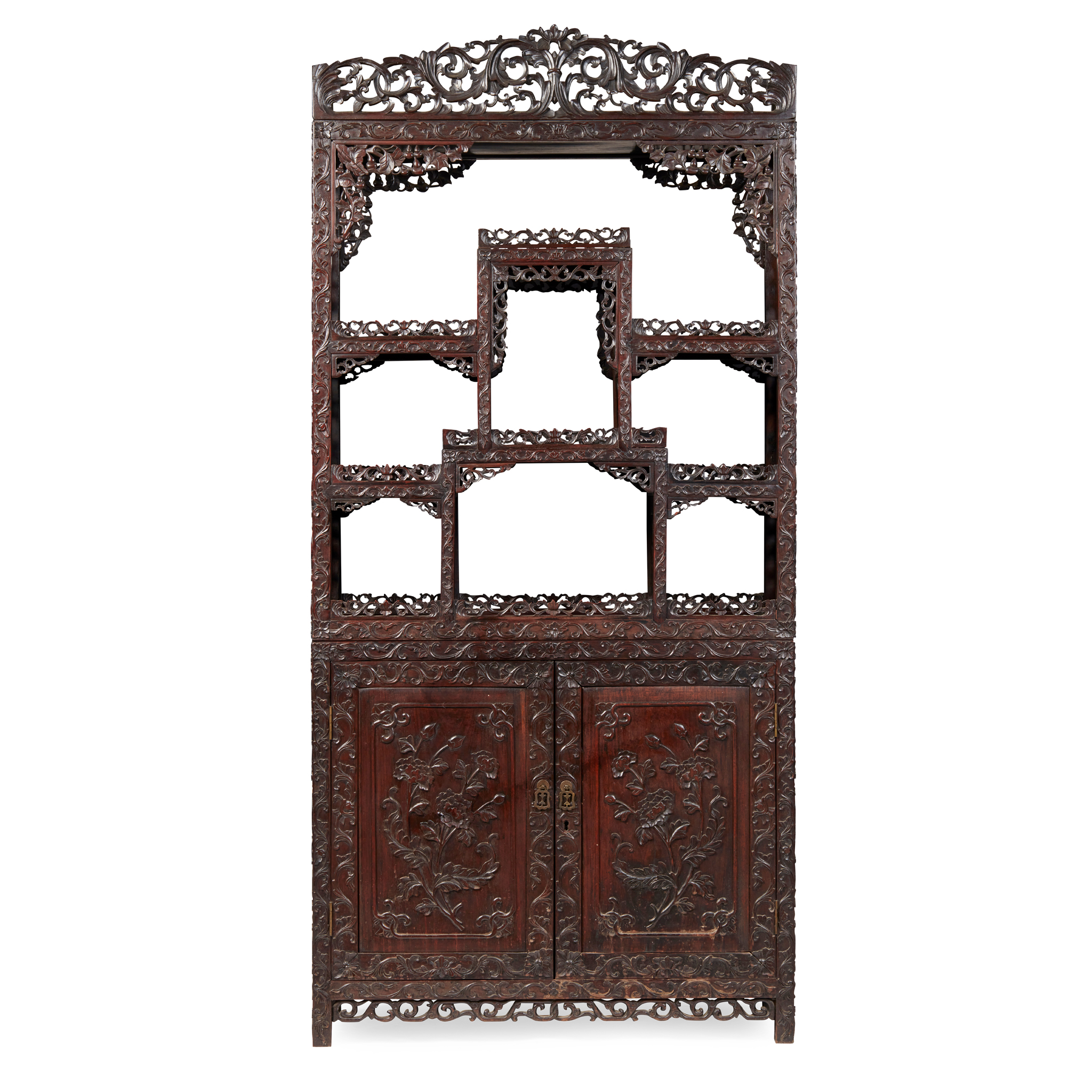 HARDWOOD TWO-PART DISPLAY CABINET