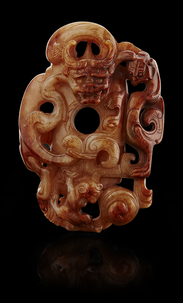 WHITE AND RUSSET JADE CARVED PLAQUE