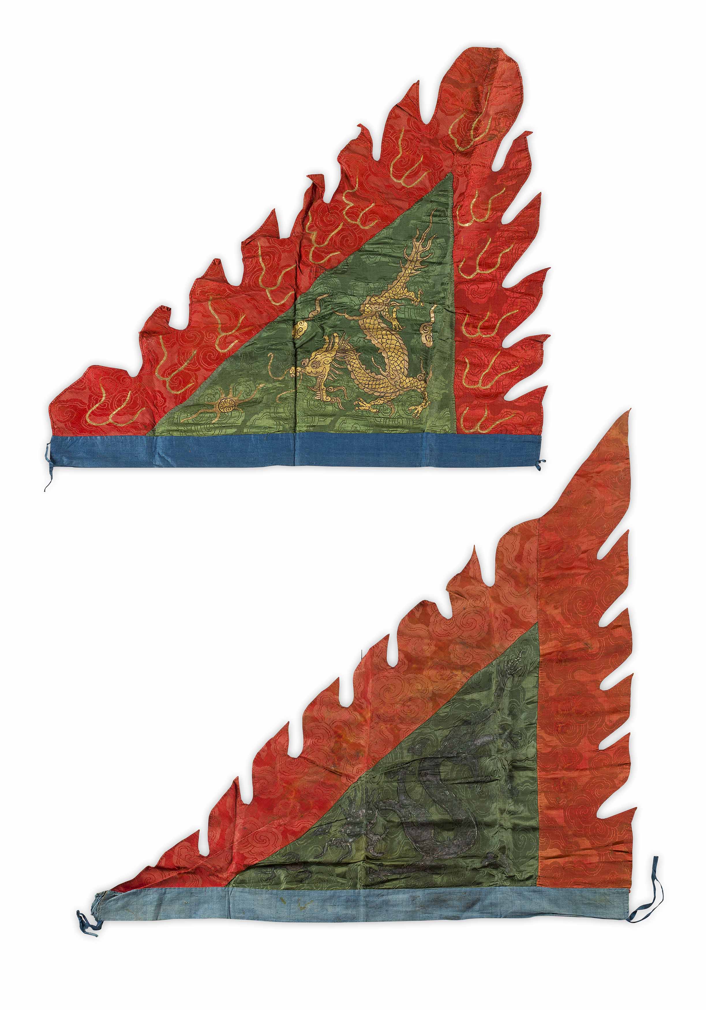 PAIR OF SILK 'DRAGON' BANNERS