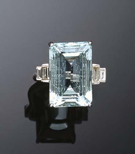 An aquamarine and diamond cocktail ring,