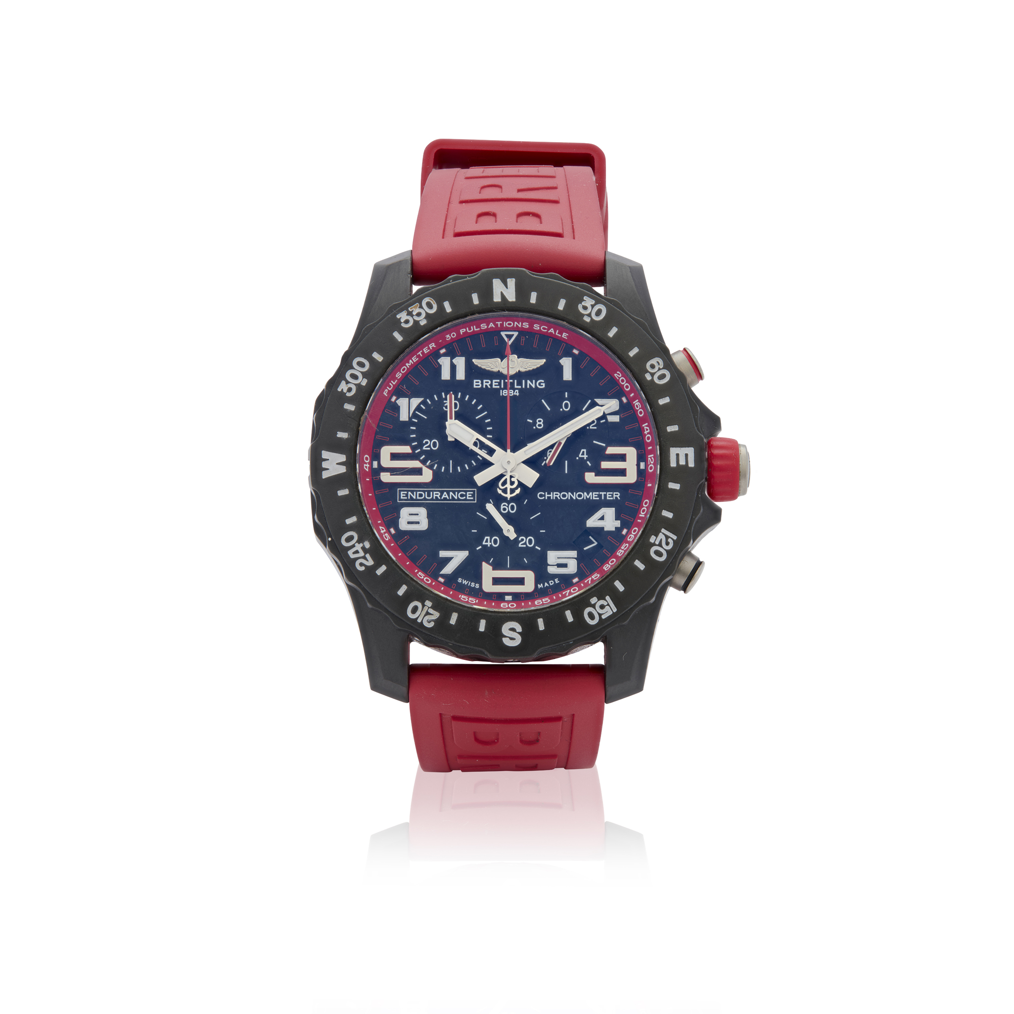 Breitling. A black composite case quartz 1/10th second chronograph wristwatch