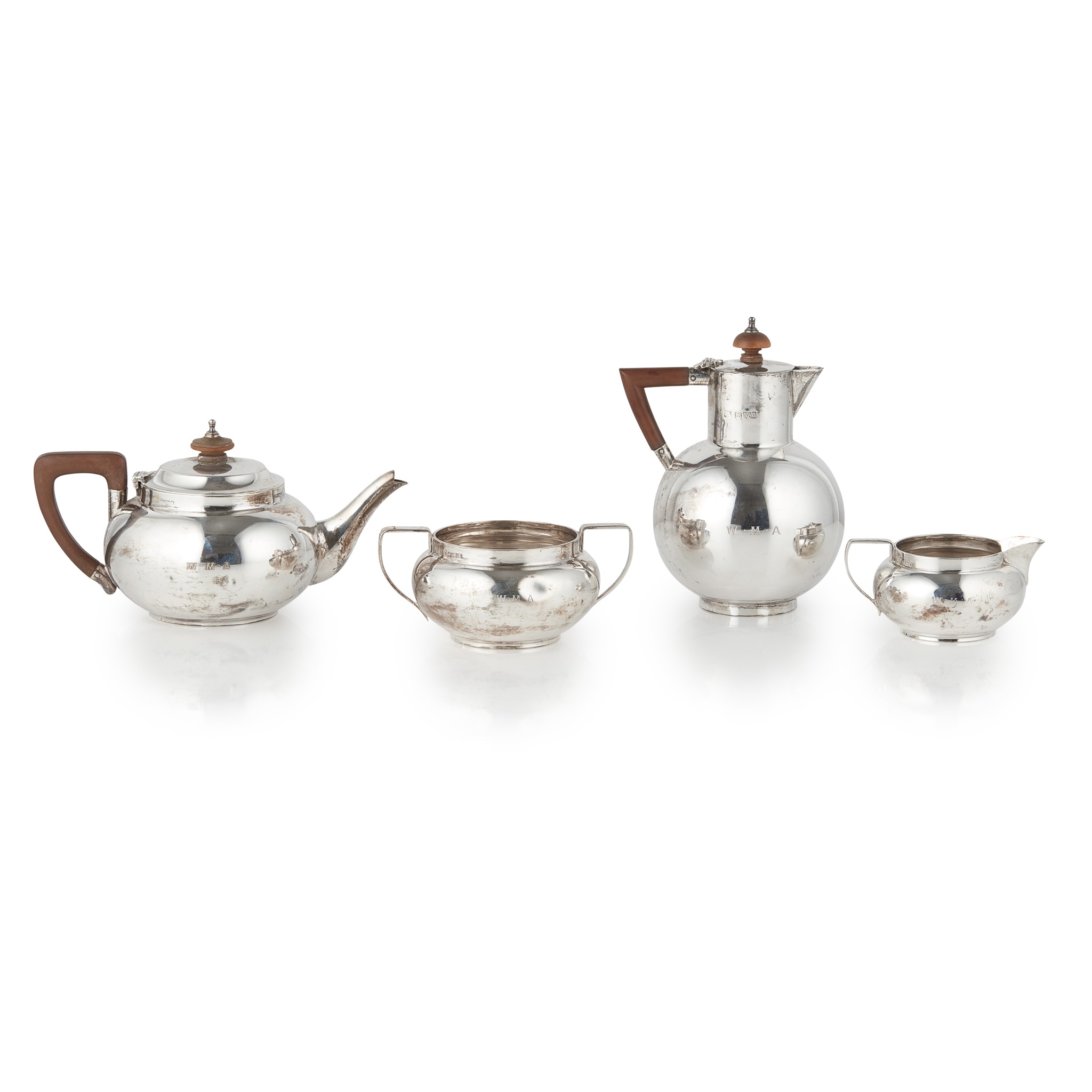 A matched bachelor’s four piece tea service