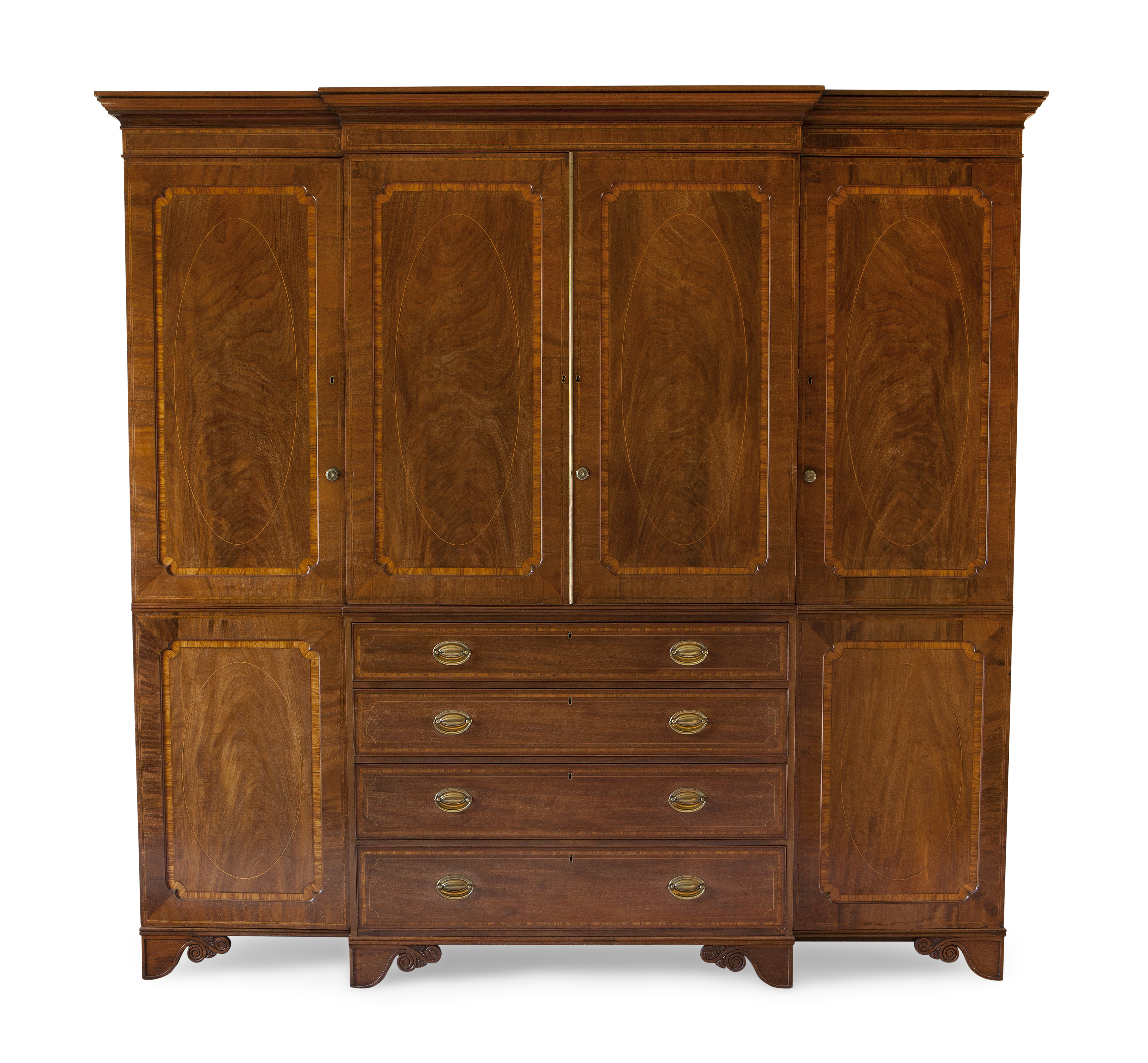 LATE GEORGE III MAHOGANY AND CROSSBANDED COMPACTUM WARDROBE