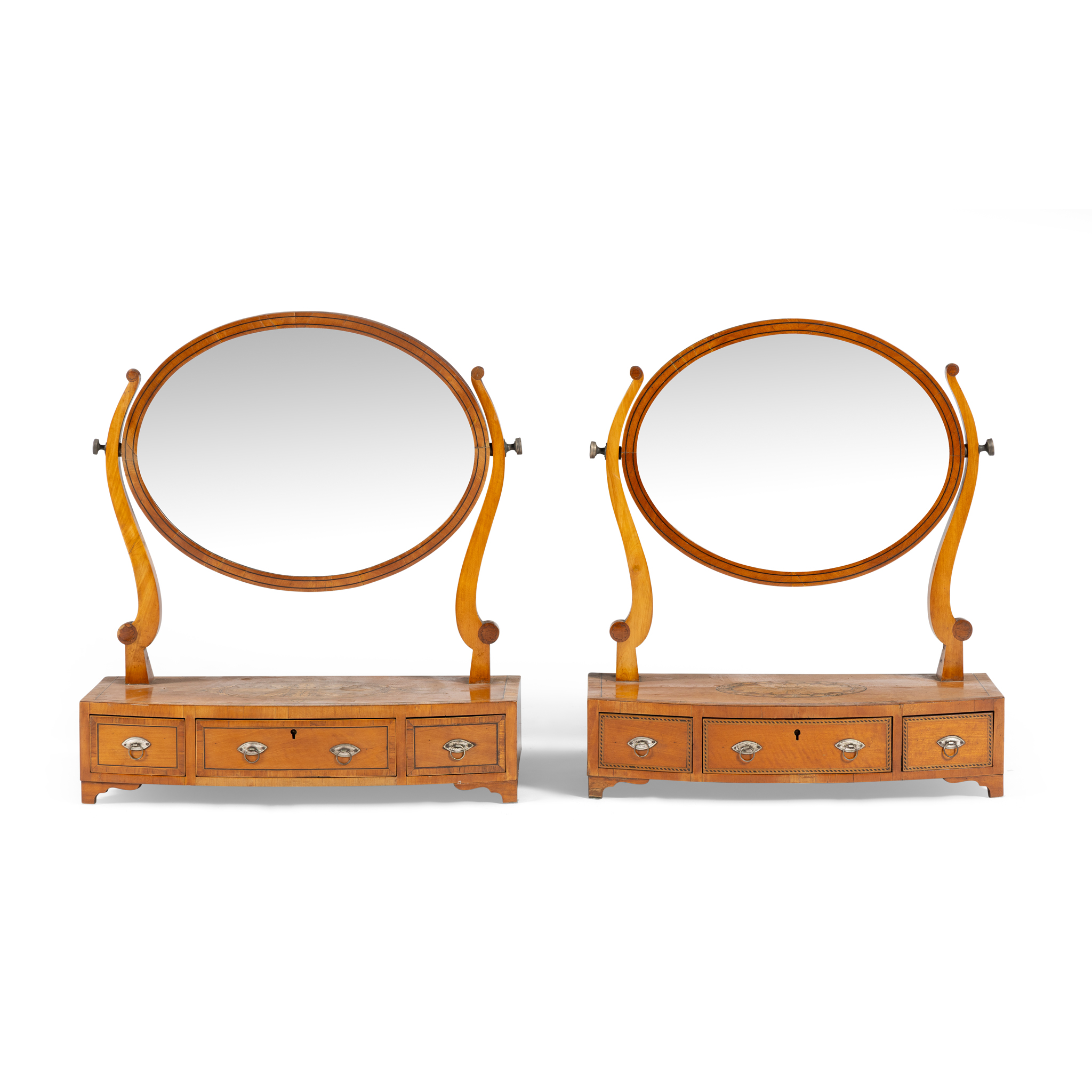 A PAIR OF SATINWOOD DRESSING MIRRORS