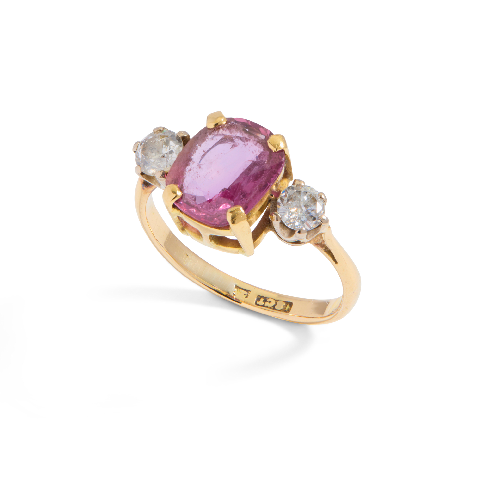 A pink sapphire and diamond ring
