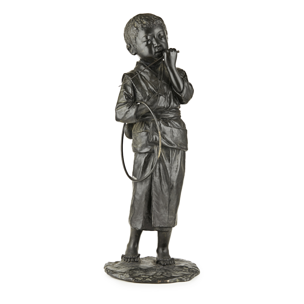 LARGE BRONZE OKIMONO OF A BOY