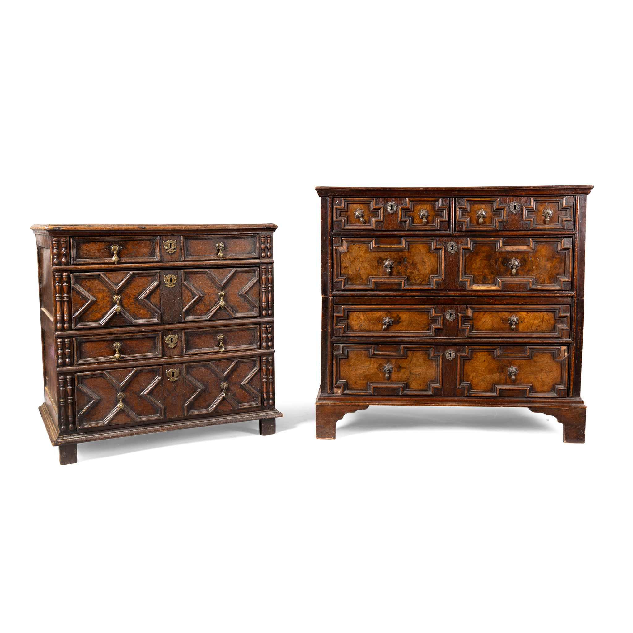 AN OAK CHEST OF DRAWERS