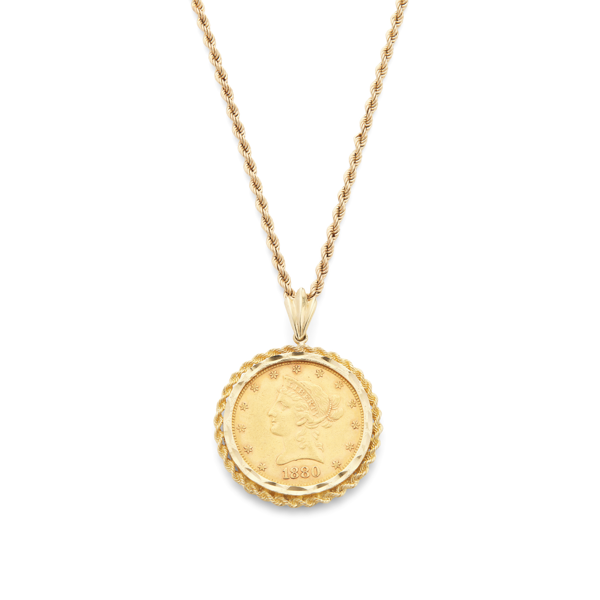 An 1880 American $10 coin pendant necklace