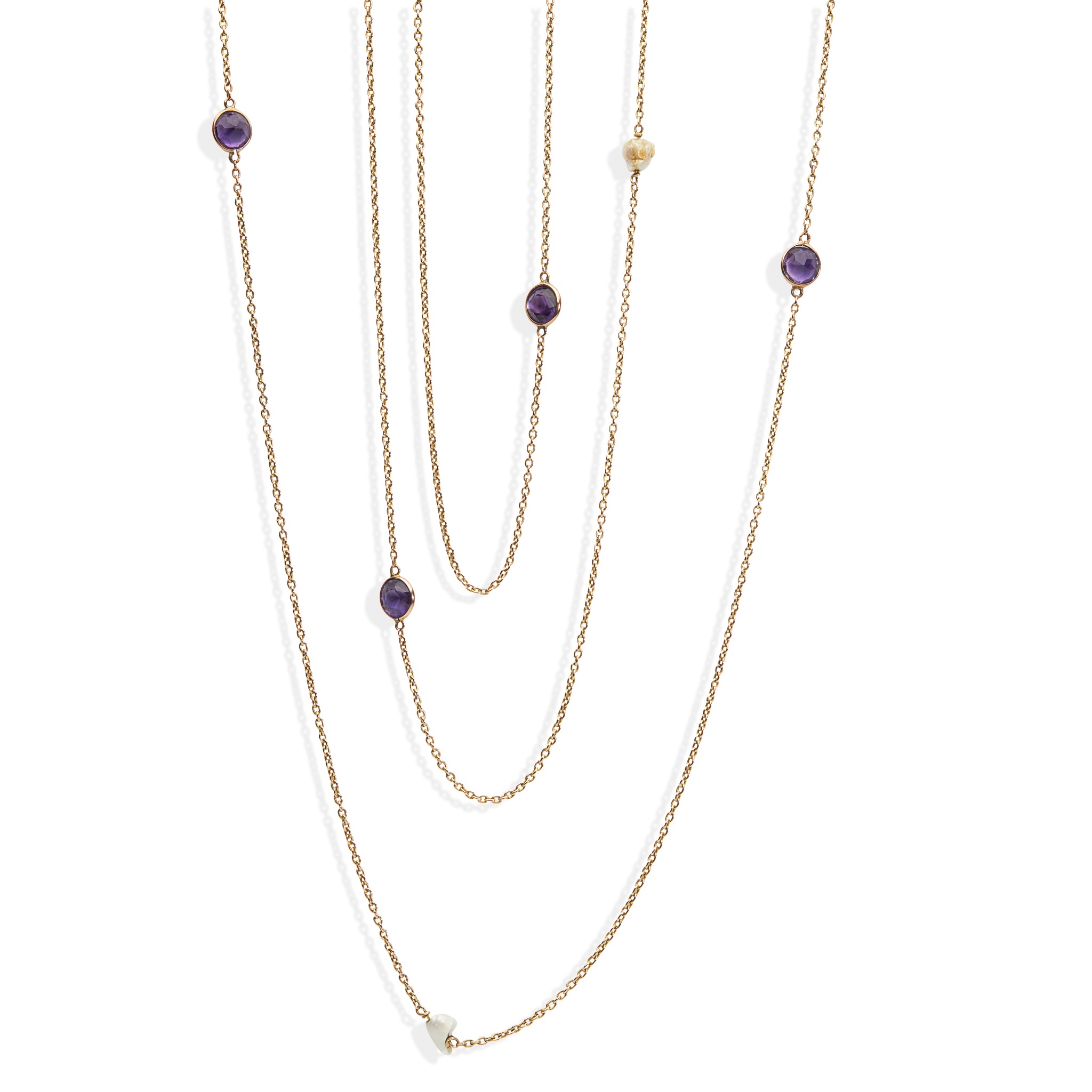 An amethyst and pearl set long-chain