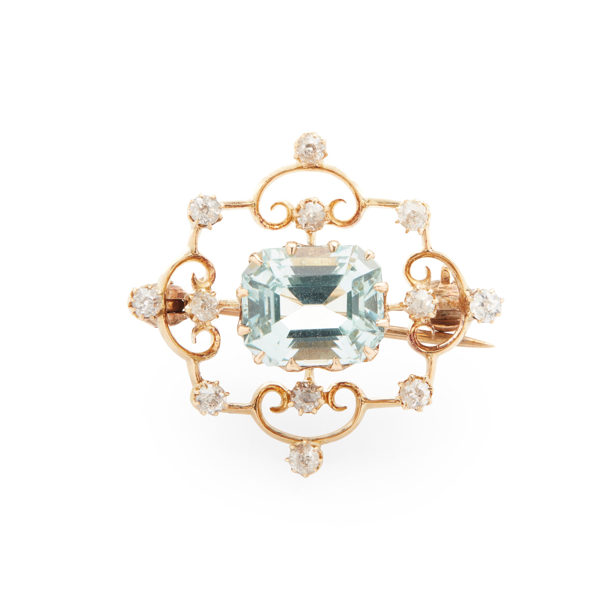 An aquamarine and diamond brooch