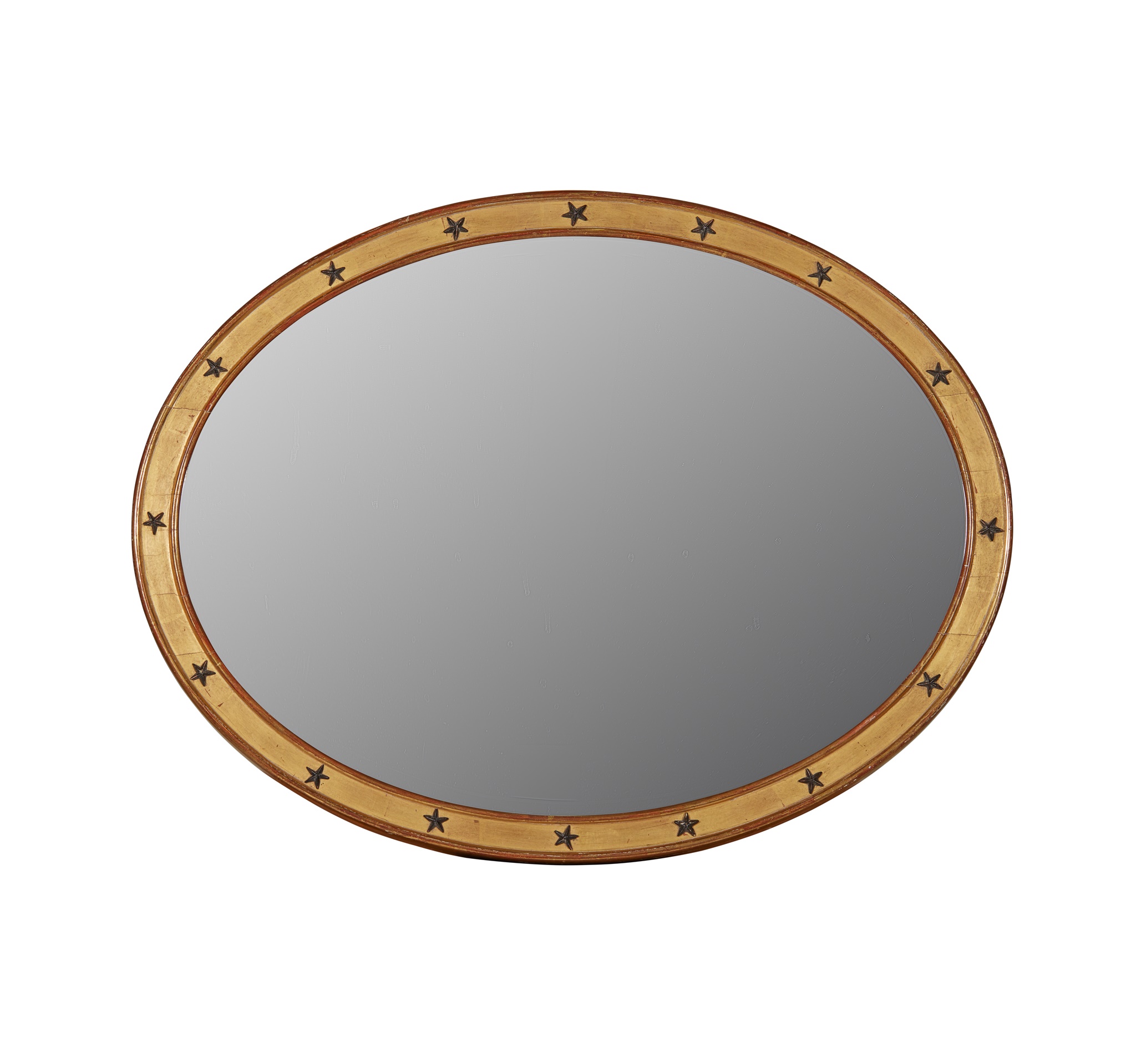 REGENCY OVAL GILT WOOD AND EBONISED STAR MOUNTED MIRROR