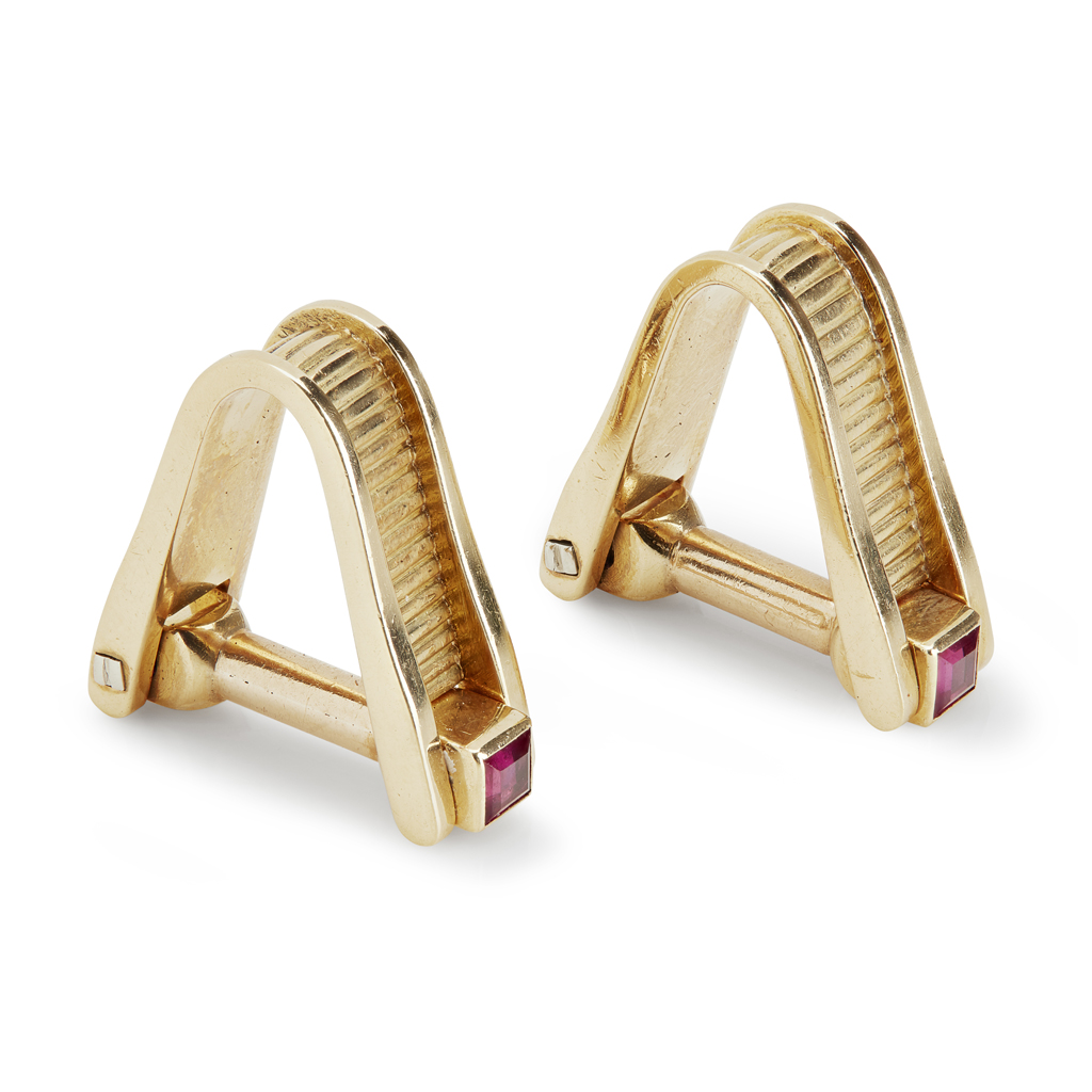 A pair of ruby set gentleman's cufflinks