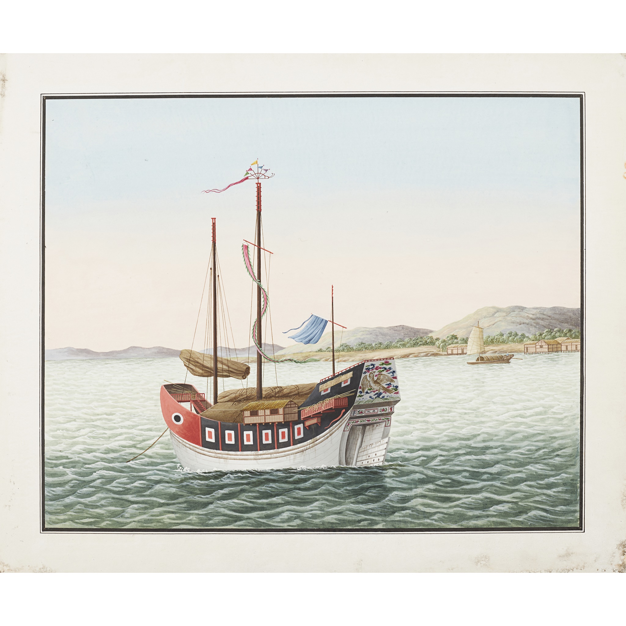 GROUP OF THREE EXPORT PAINTINGS OF BOATS