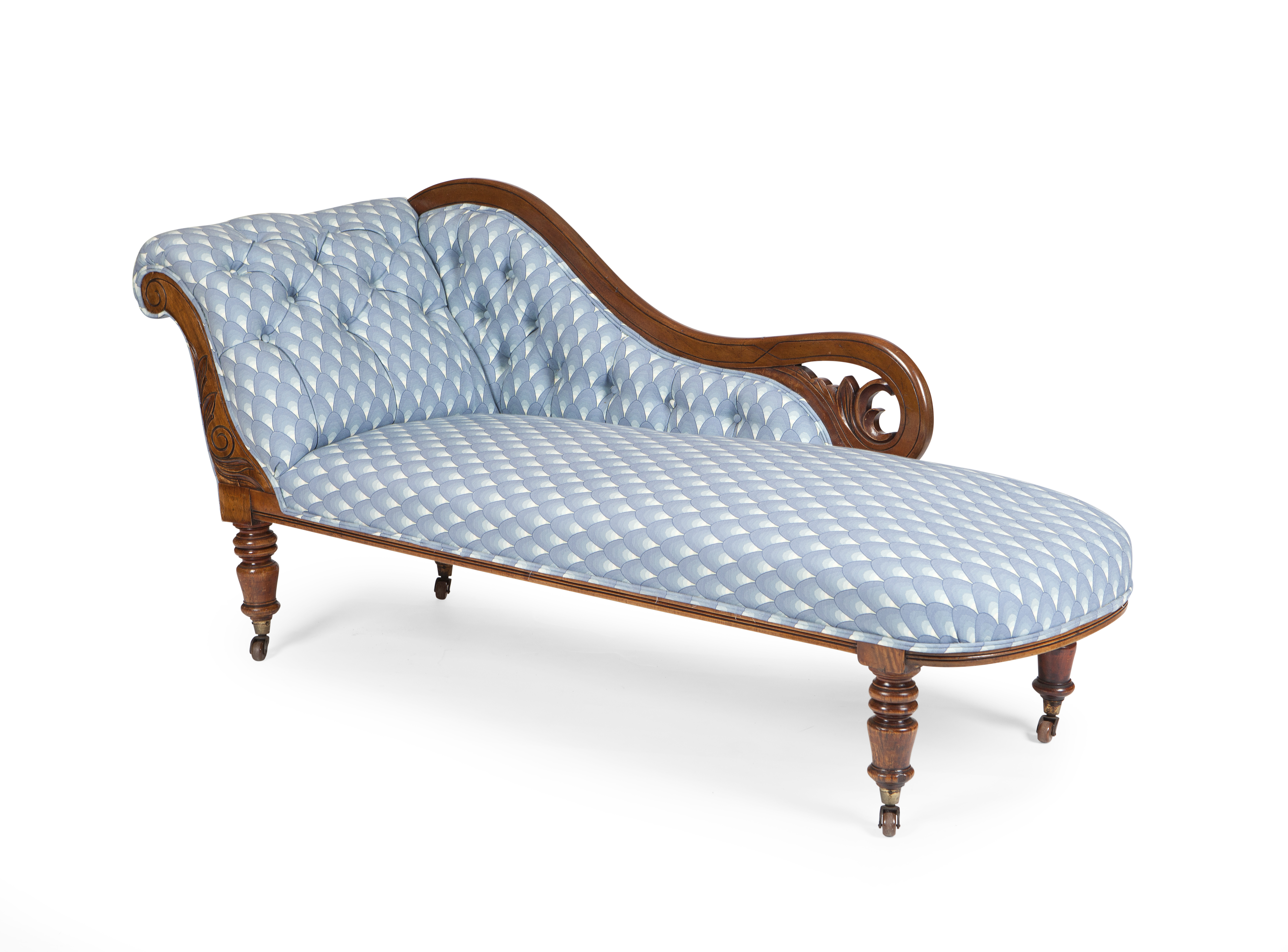 VICTORIAN MAHOGANY AND UPHOLSTERED CHAISE LONGUE