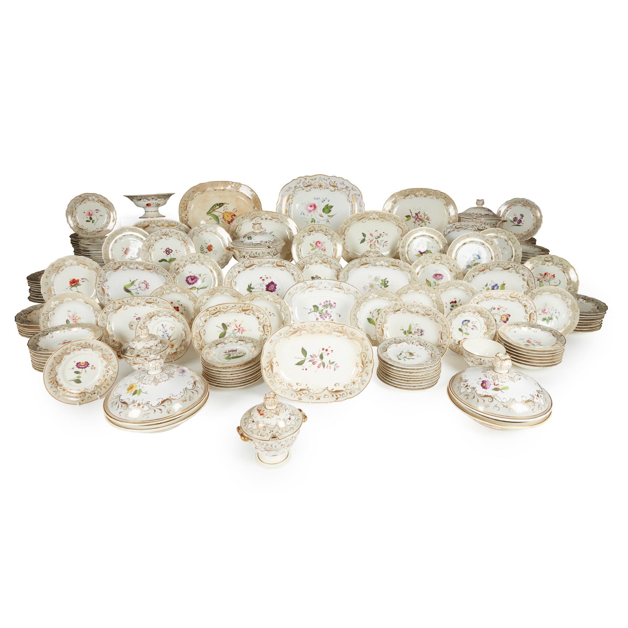 AN EXTENSIVE BLOOR DERBY PORCELAIN BOTANICAL PART DINNER SERVICE