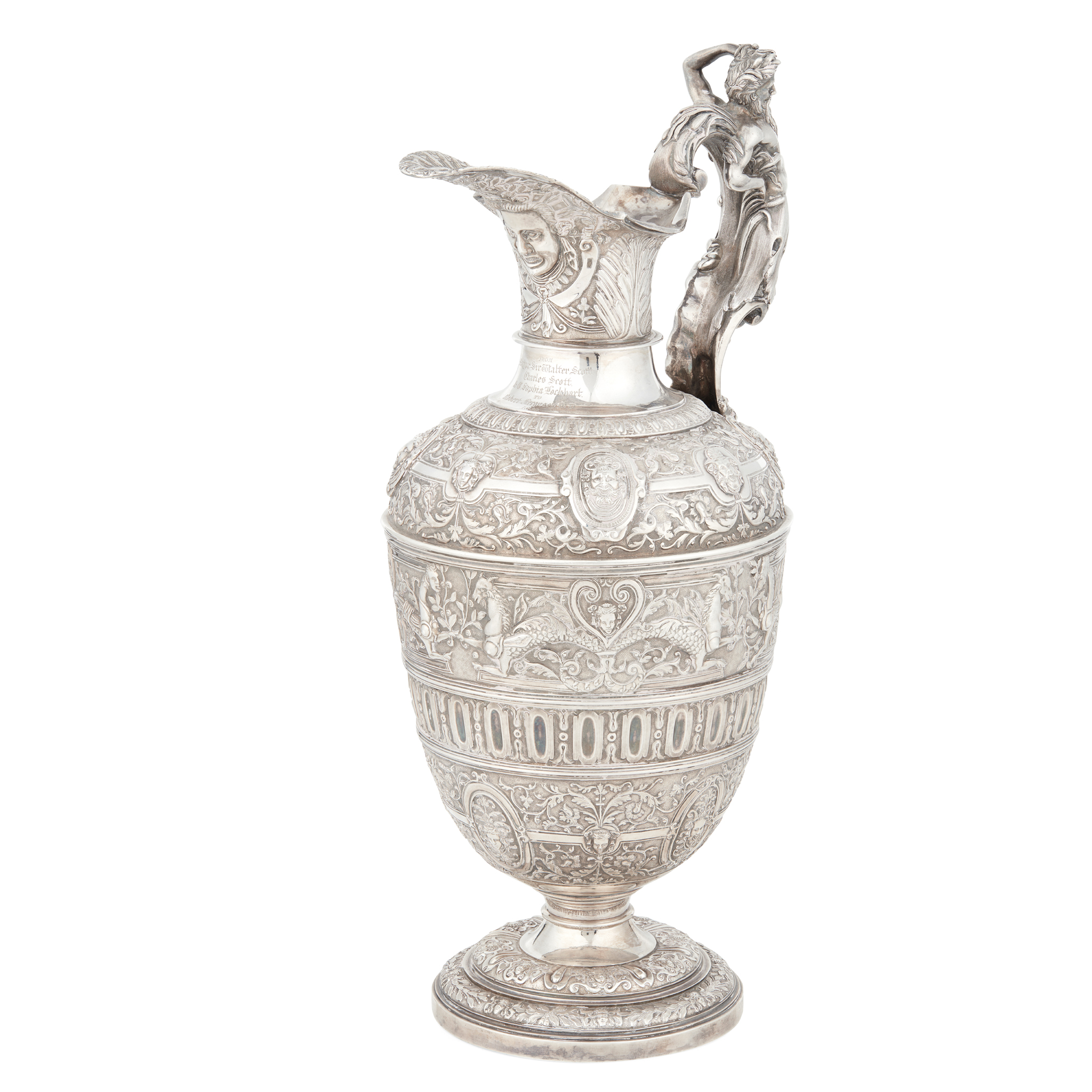 A William IV Renaissance style claret jug, after Cellini