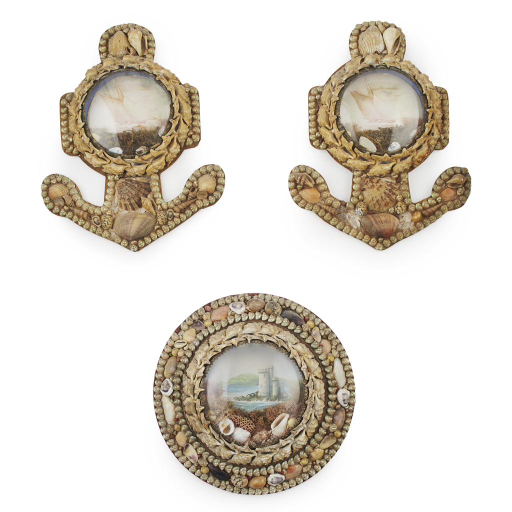 THREE VICTORIAN SHELL WORK DIORAMAS