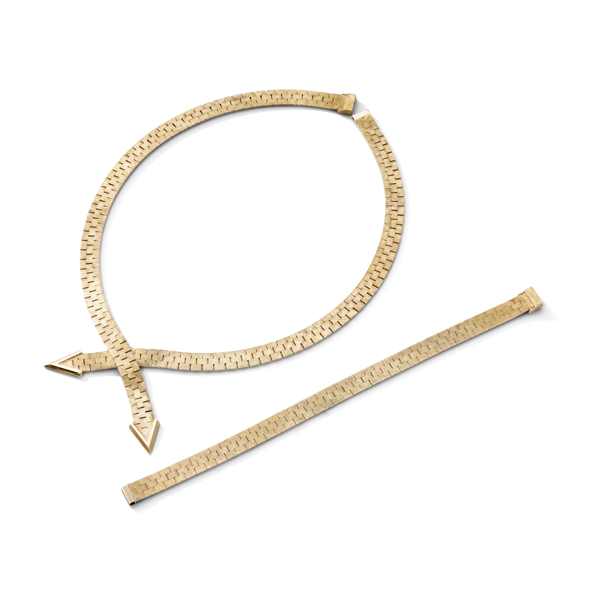 A 9ct gold necklace and bracelet, by Roger King, 1971