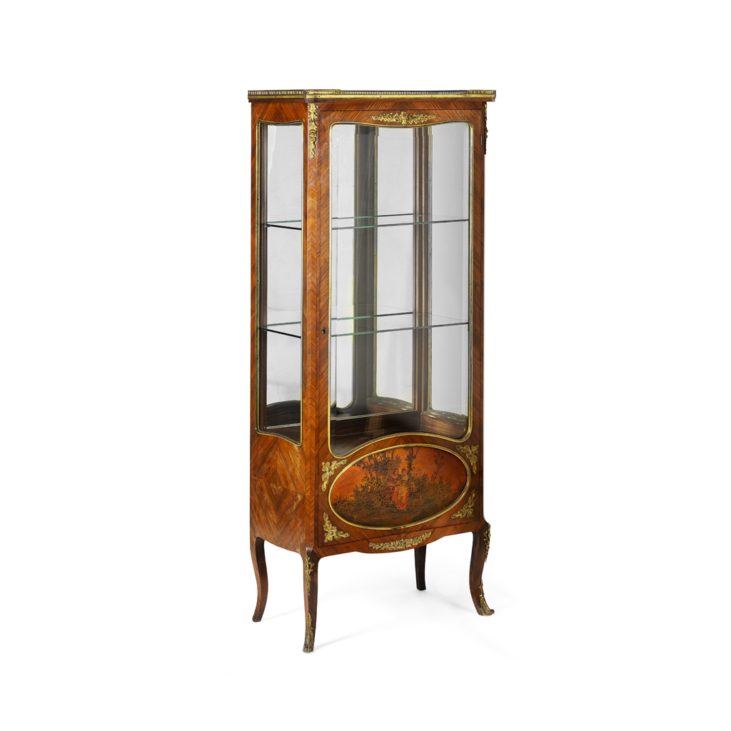 FRENCH KINGWOOD, VERNIS MARTIN, AND GILT BRONZE MOUNTED VITRINE