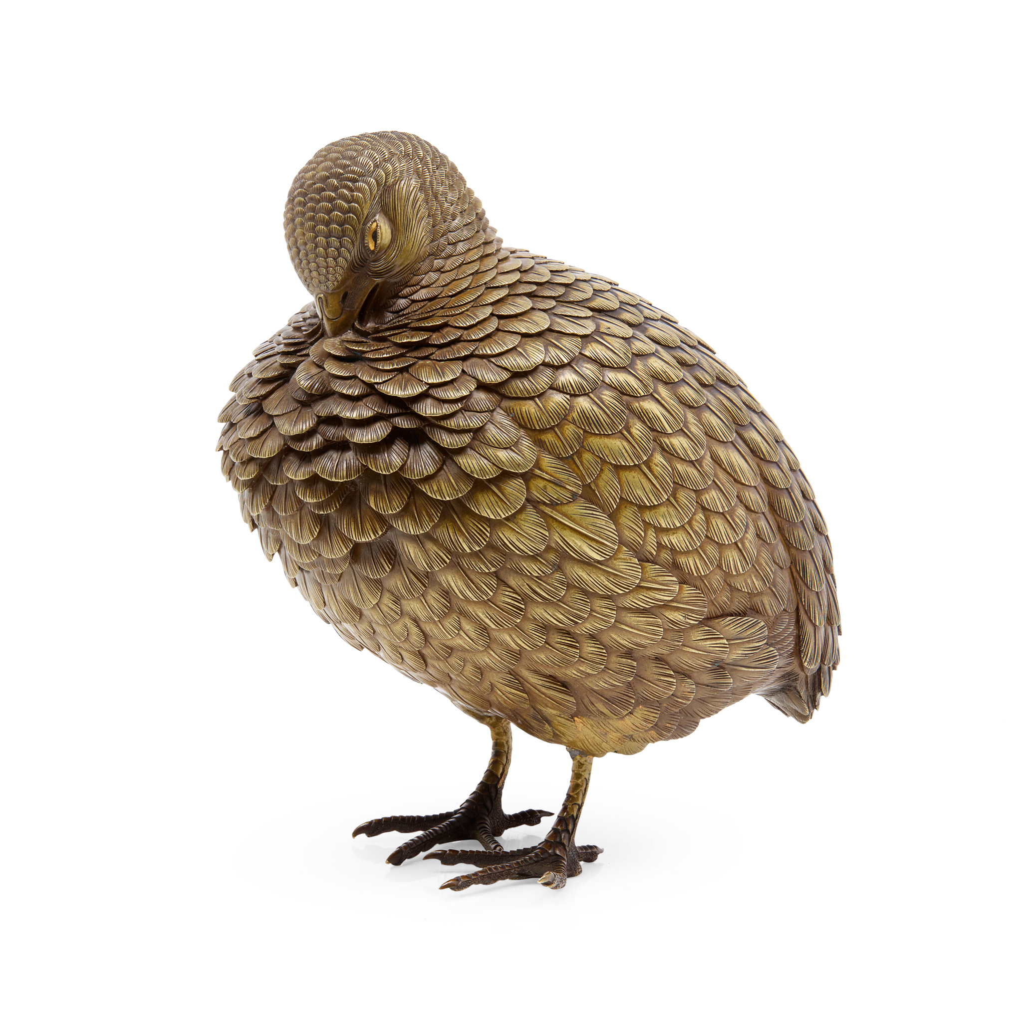 FINE JAPANESE BRONZE OKIMONO OF A QUAIL