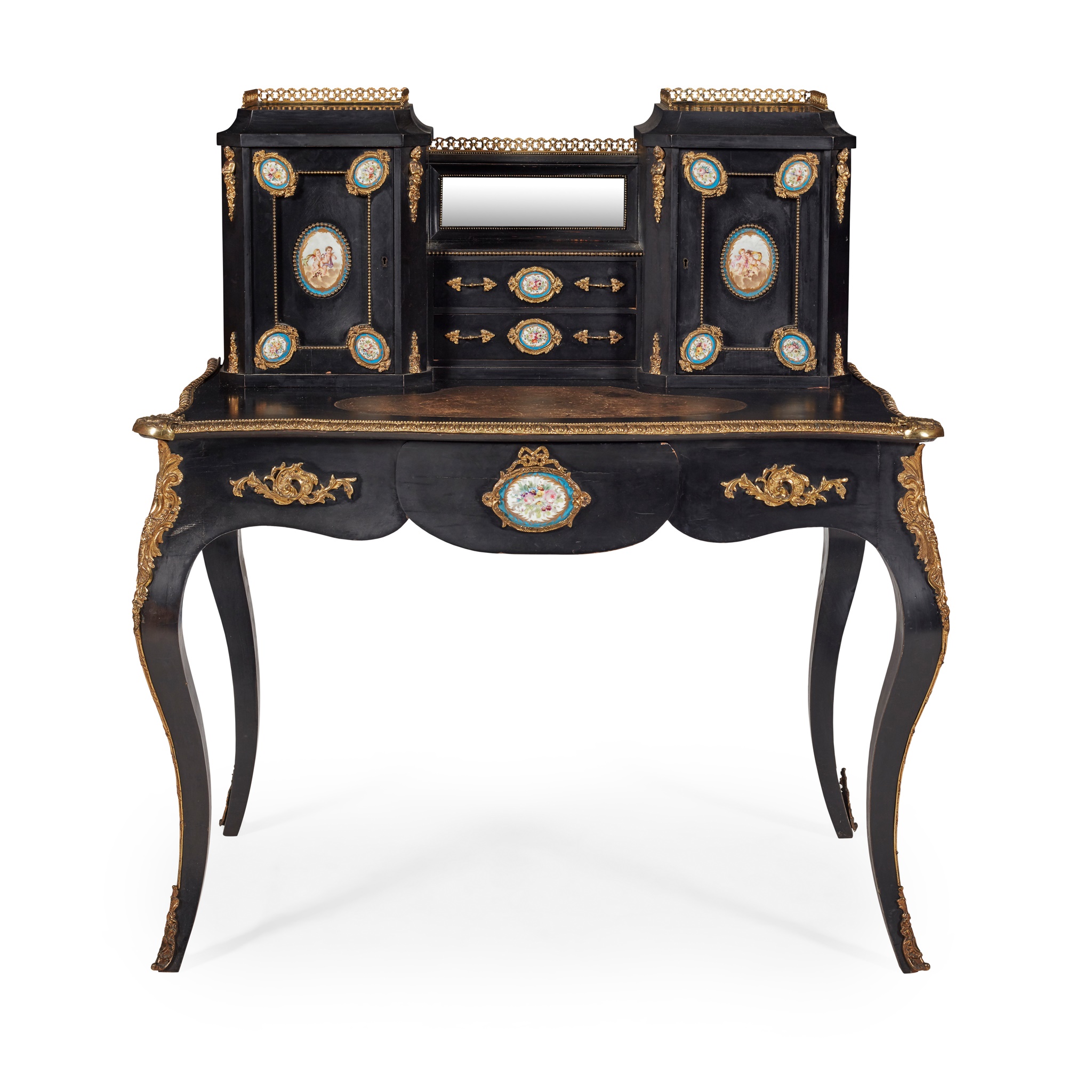 NAPOLEON III EBONISED AND PORCELAIN MOUNTED BUREAU